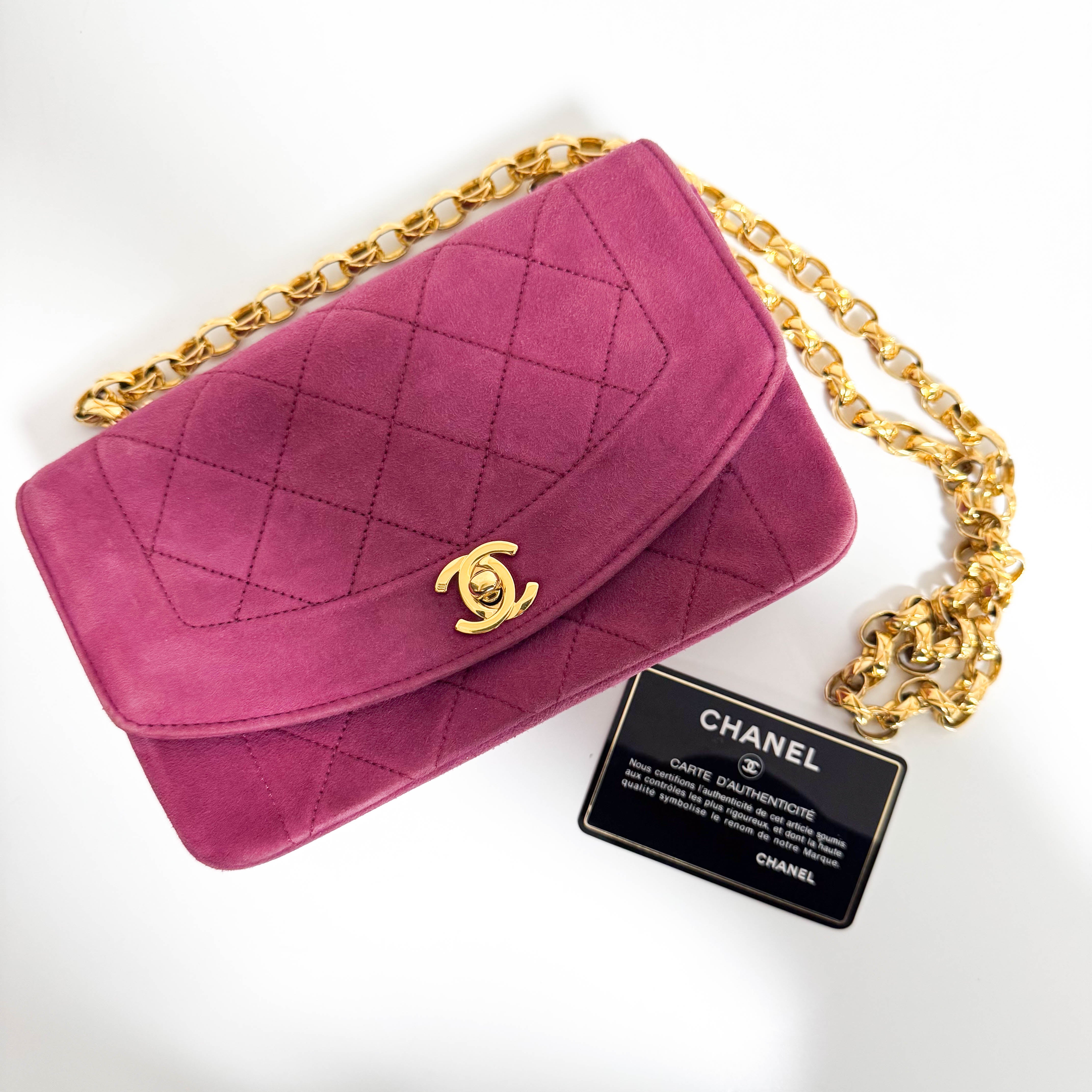 Diana Purple Suede Quilted Single Flap Bijoux Chain Shoulder Bag
