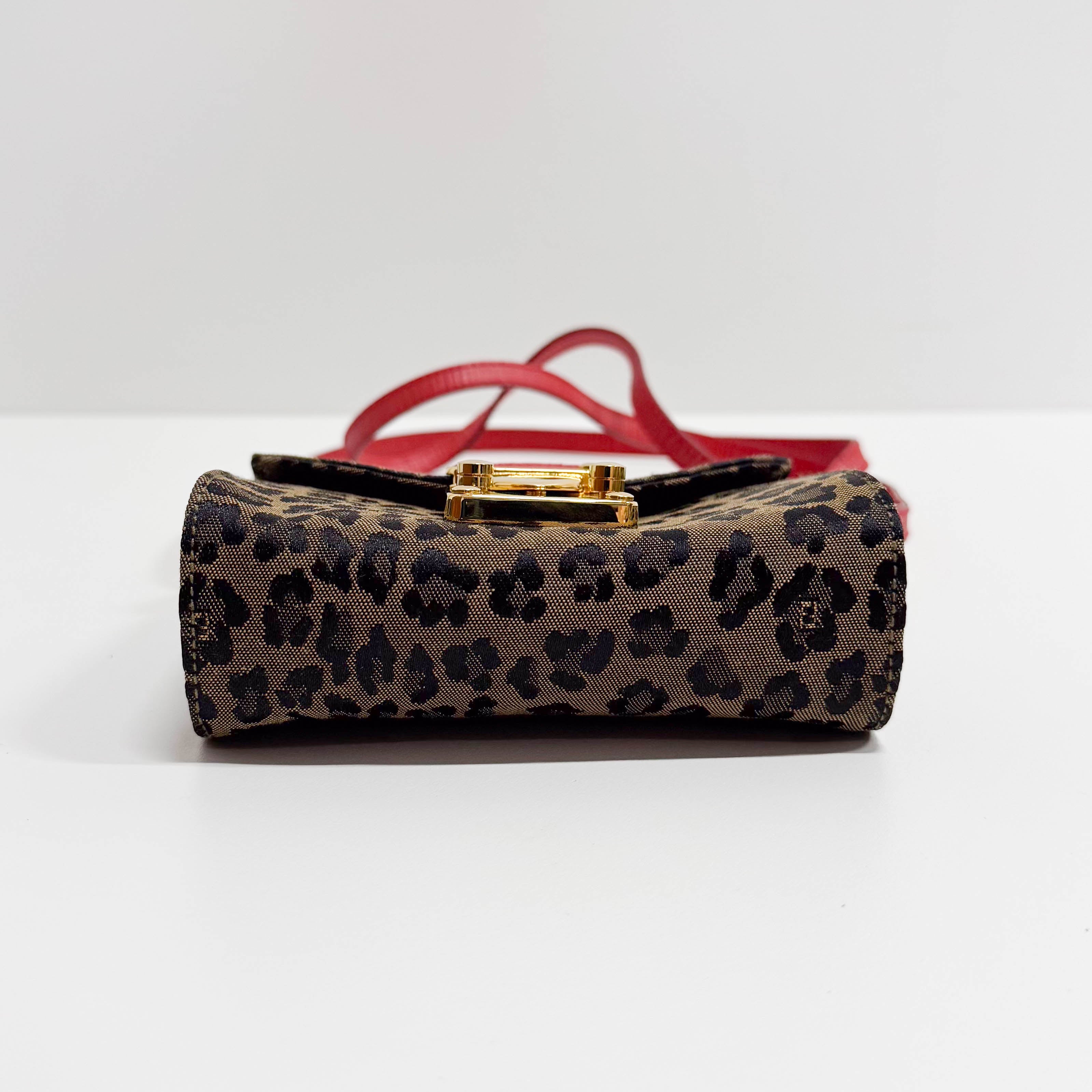 Brown Jaguar Print Canvas Mini Shoulder Bag
