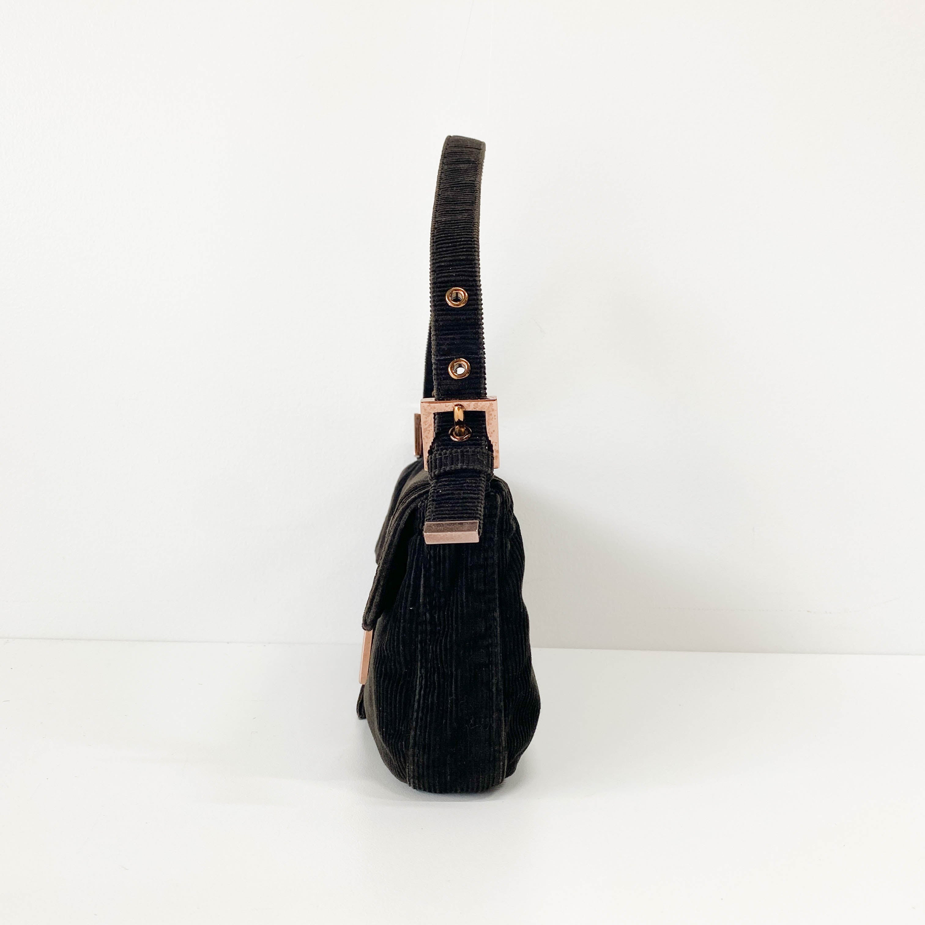 Baguette Black Corduroy Shoulder Bag