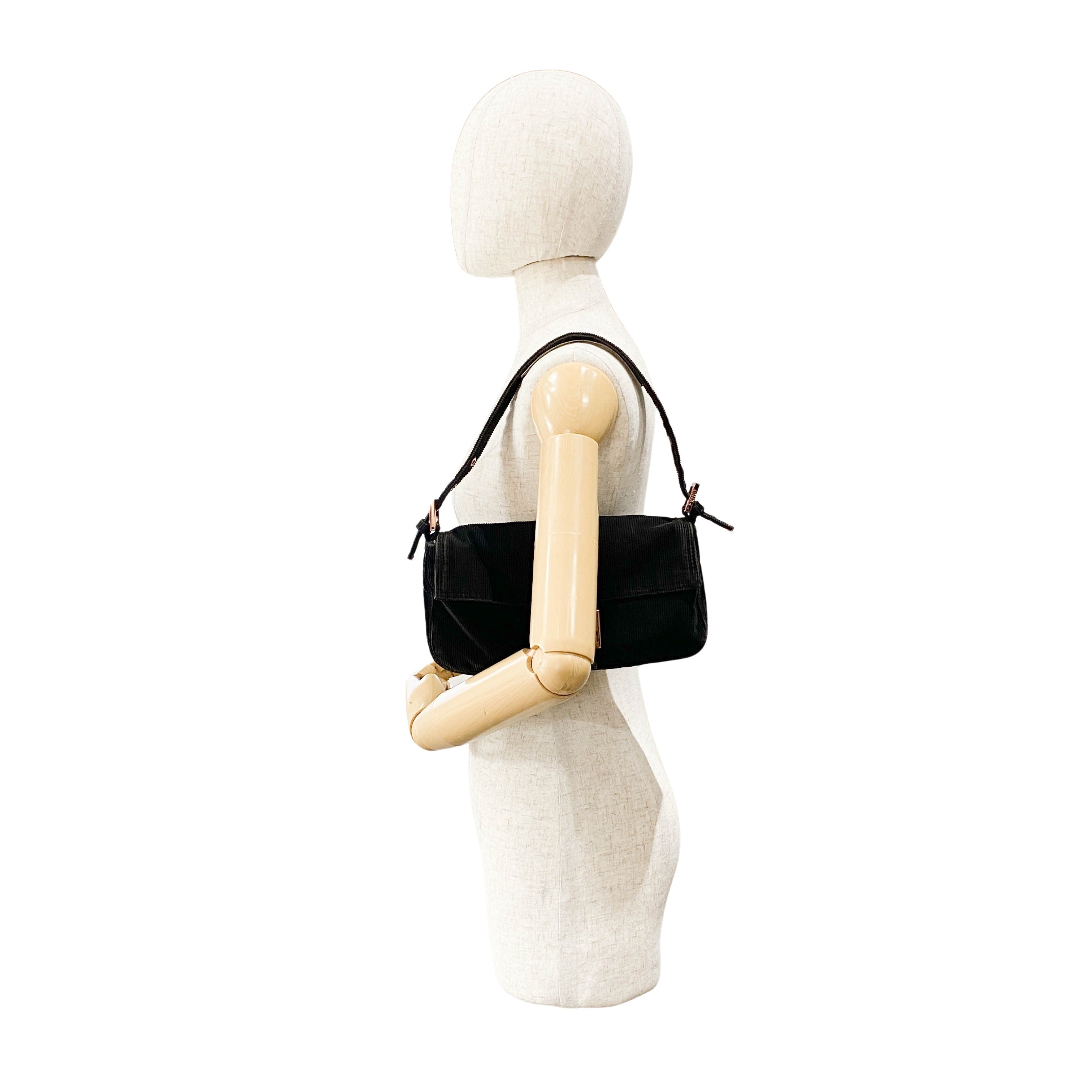 Baguette Black Corduroy Shoulder Bag