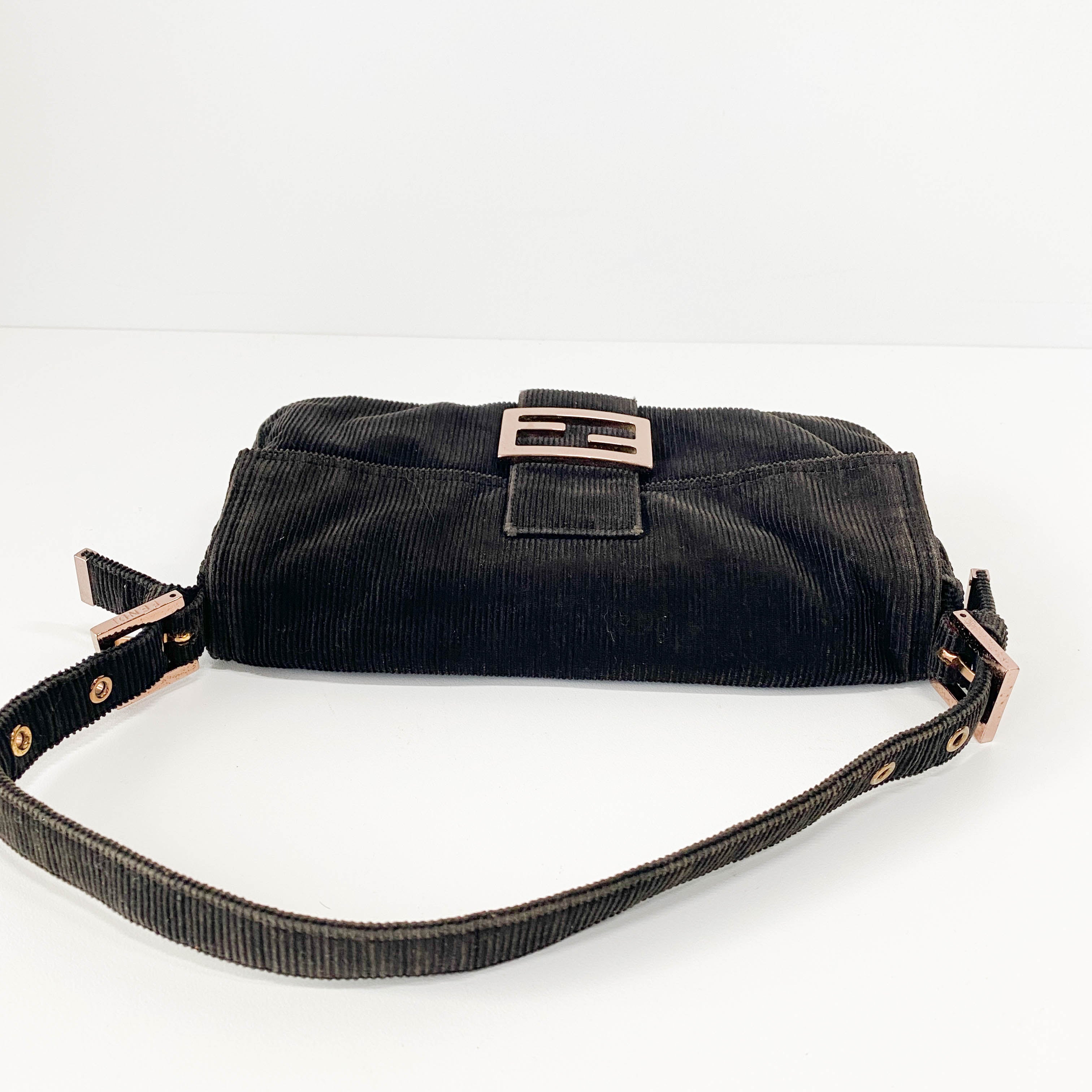 Baguette Black Corduroy Shoulder Bag