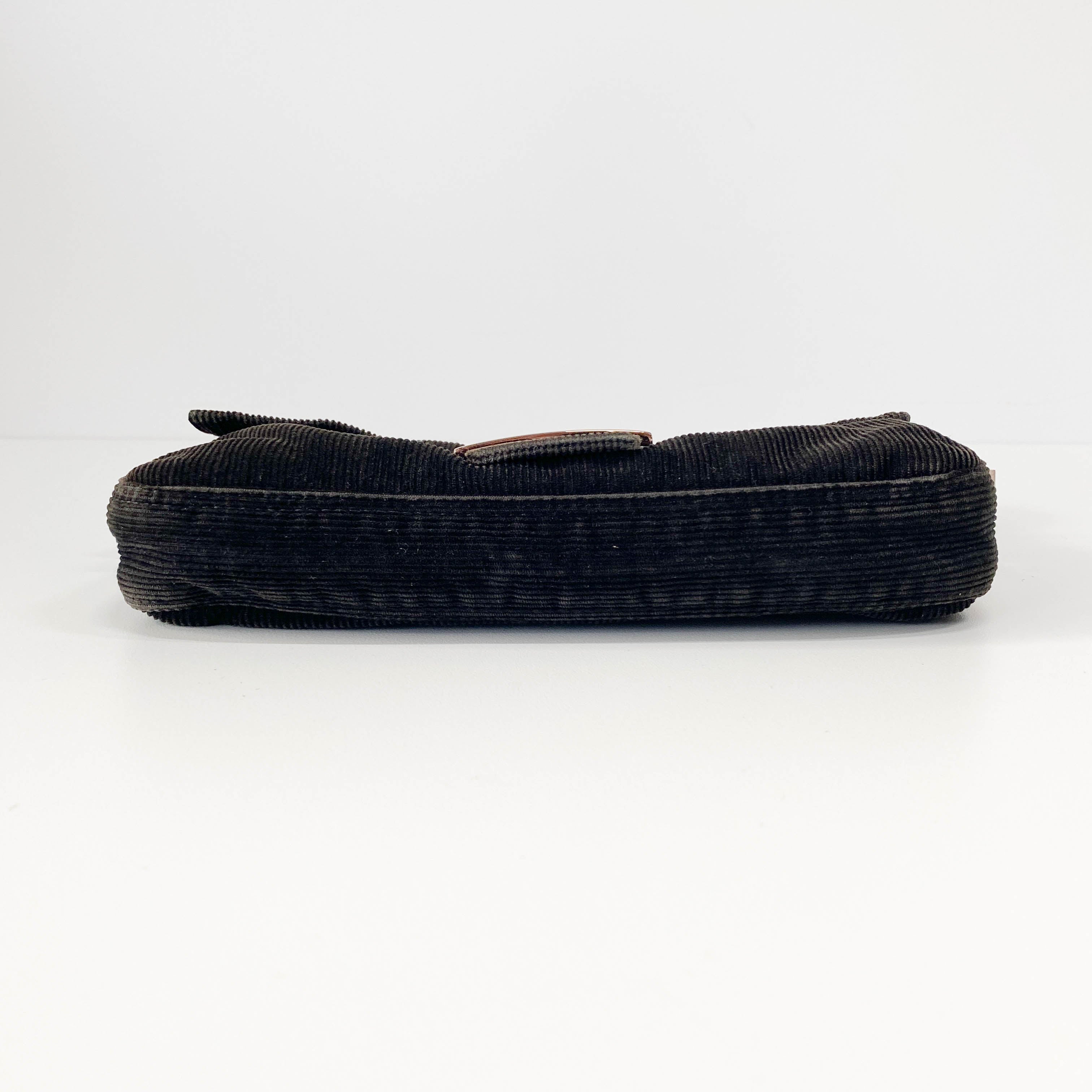 Baguette Black Corduroy Shoulder Bag