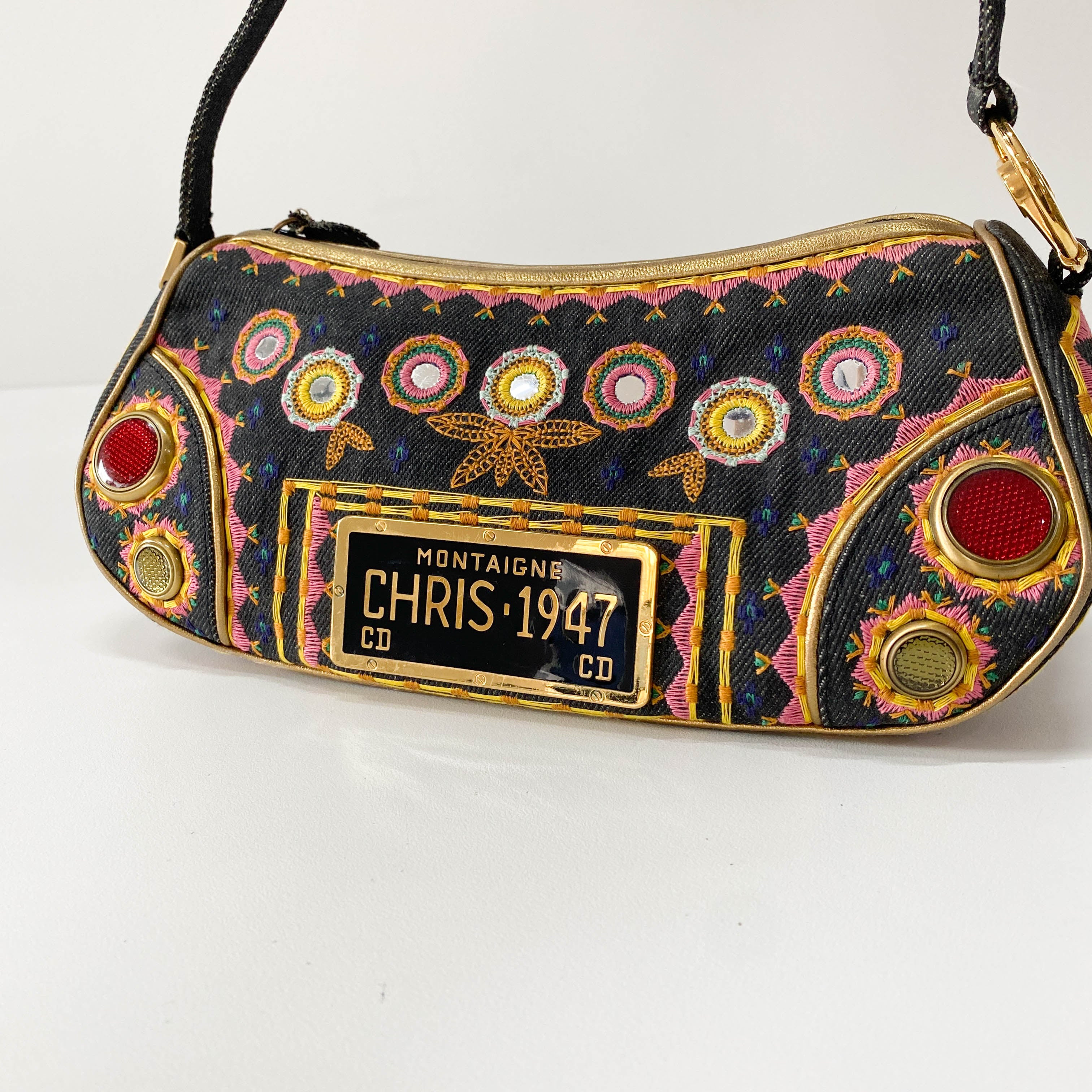 Denim Embroidered Cadillac Shoulder Bag