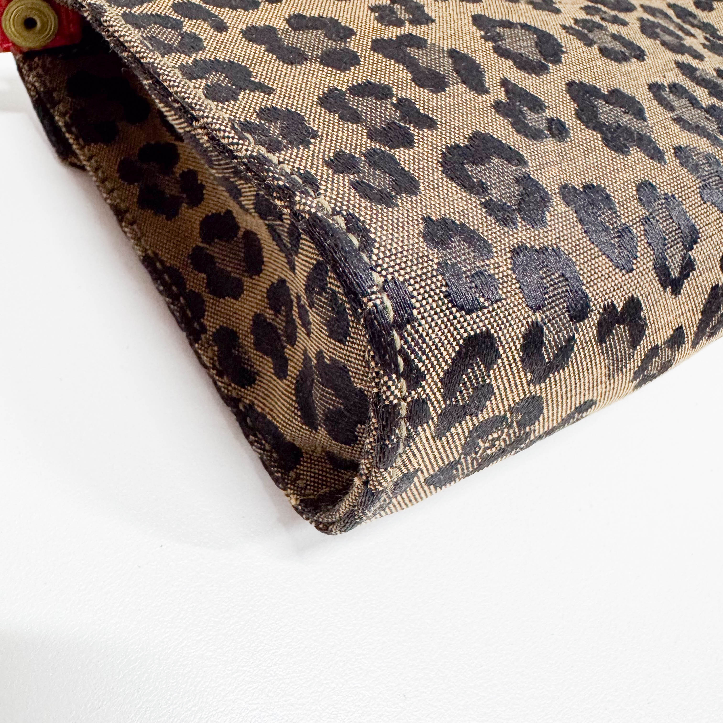 Brown Jaguar Print Canvas Mini Shoulder Bag