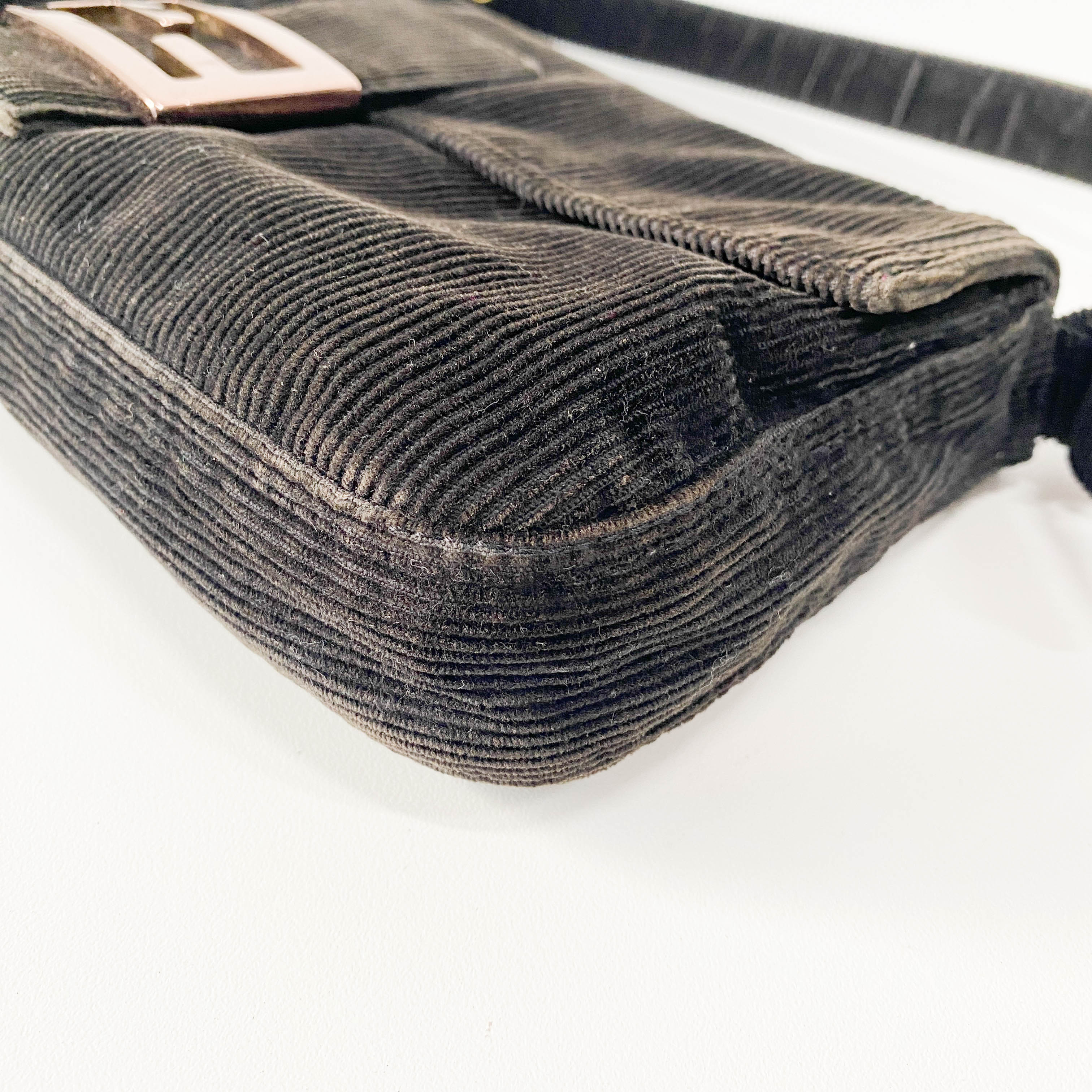 Baguette Black Corduroy Shoulder Bag