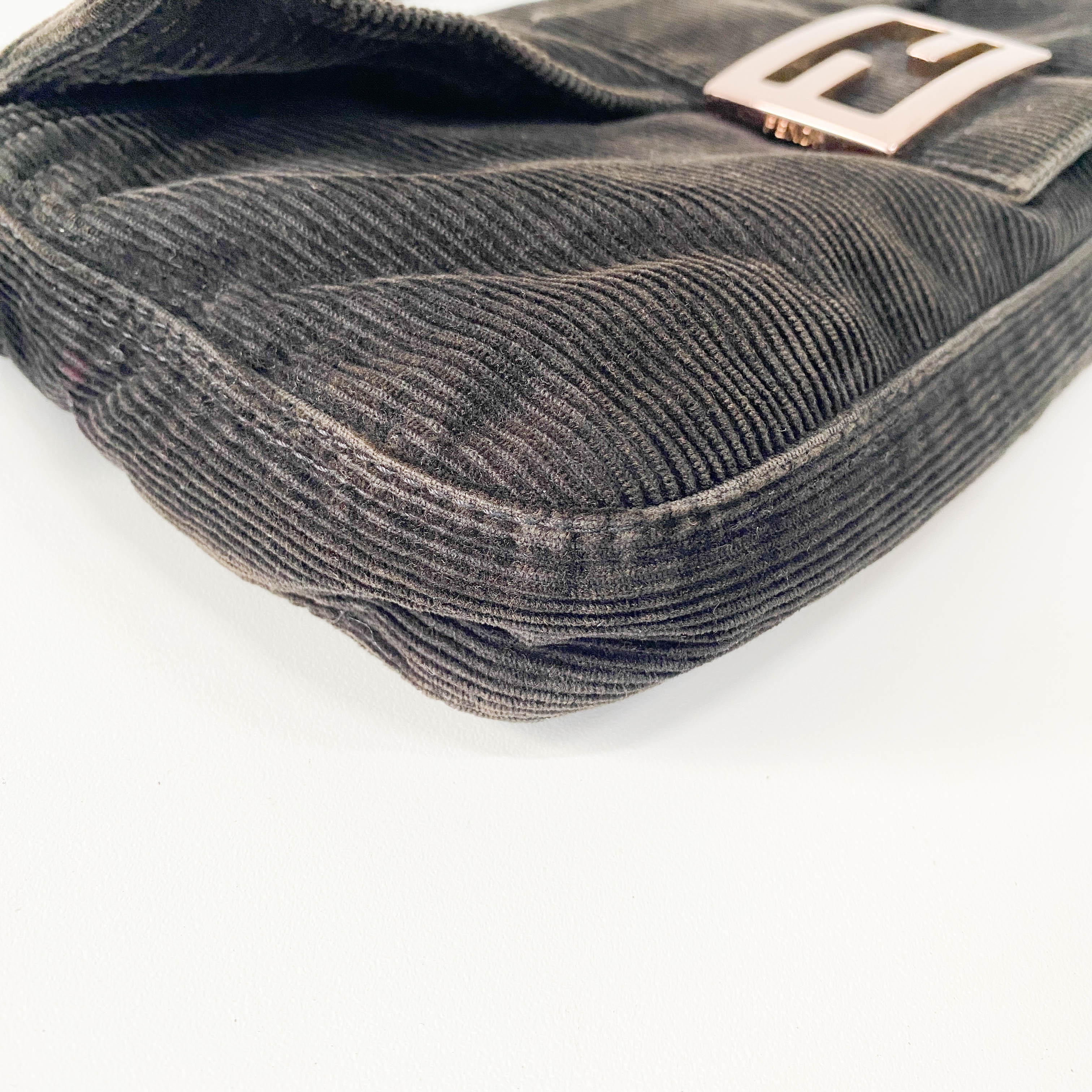 Baguette Black Corduroy Shoulder Bag