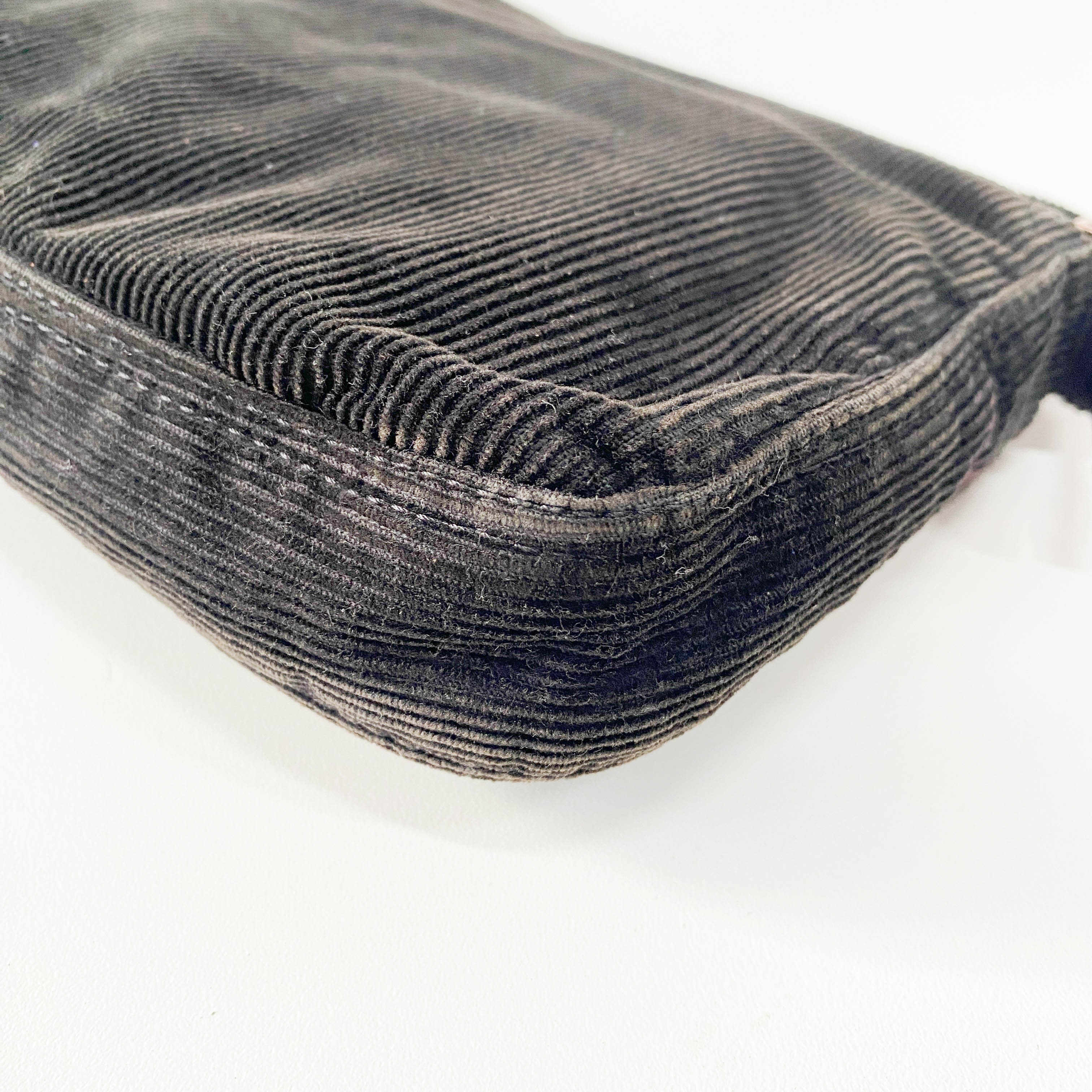 Baguette Black Corduroy Shoulder Bag