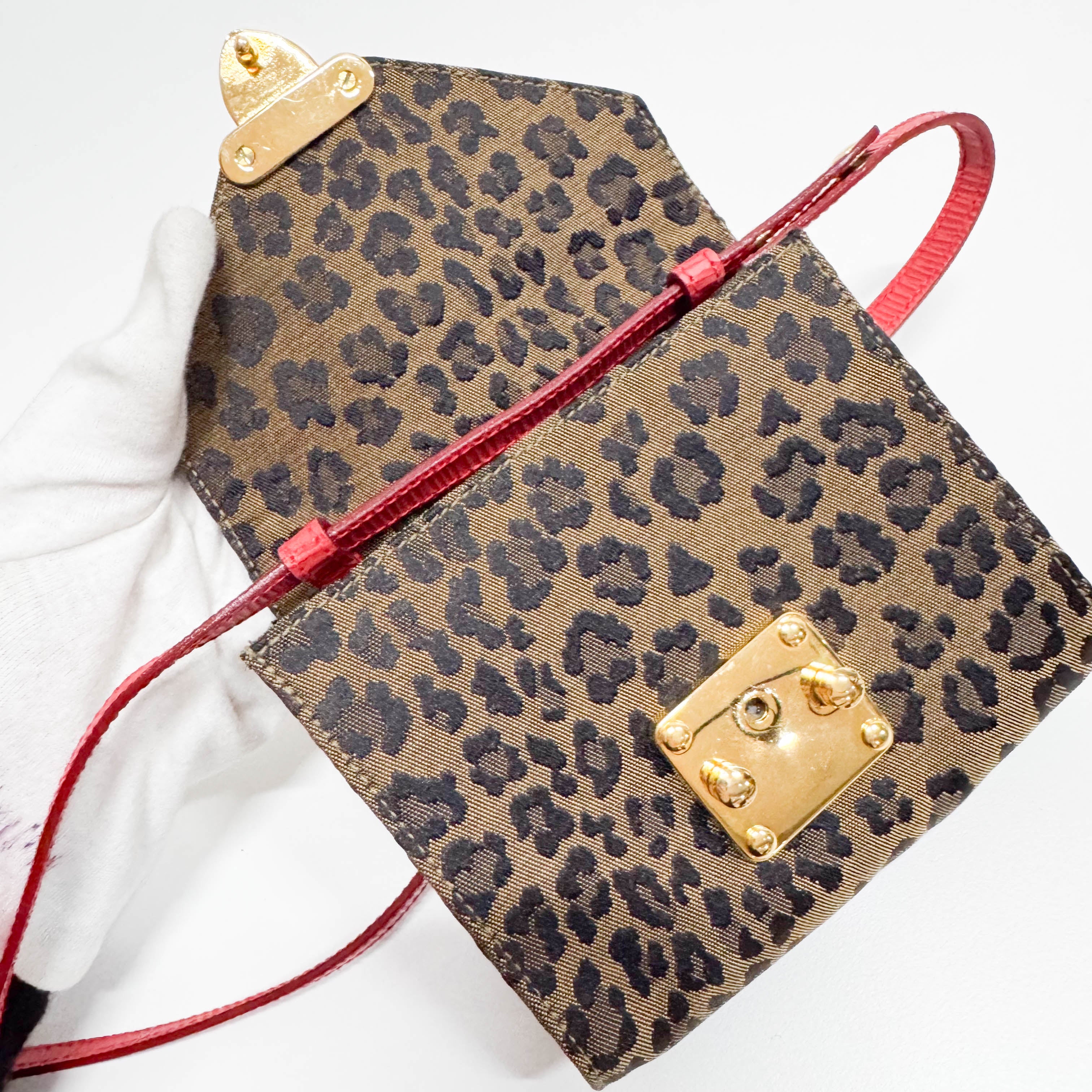 Brown Jaguar Print Canvas Mini Shoulder Bag