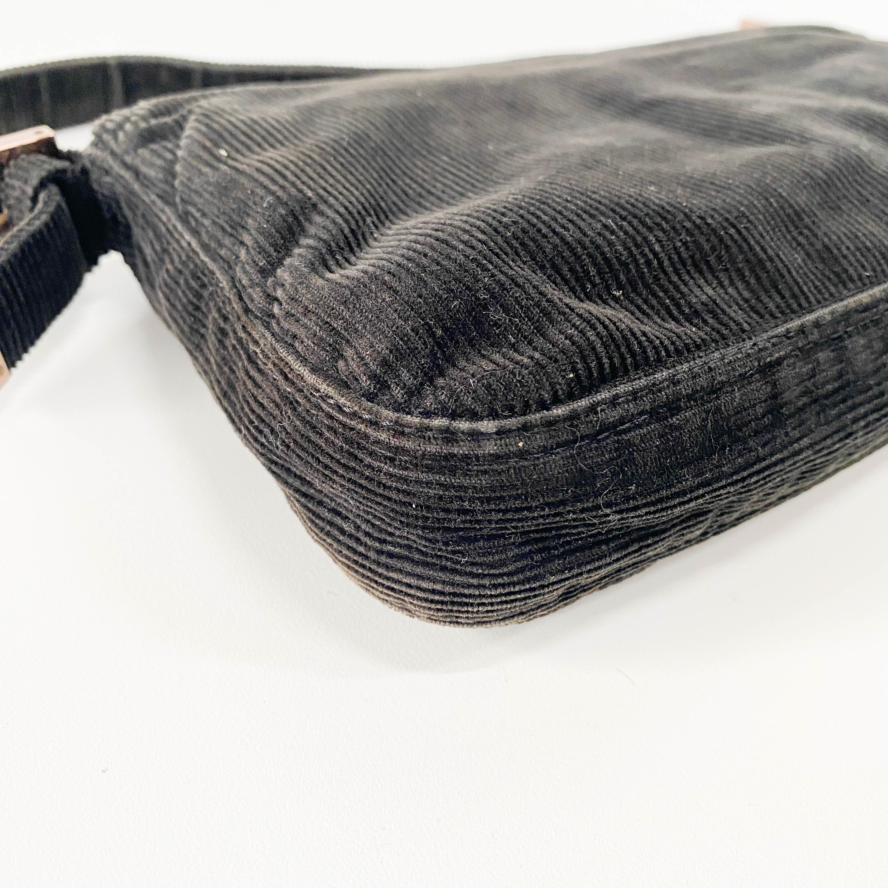 Baguette Black Corduroy Shoulder Bag