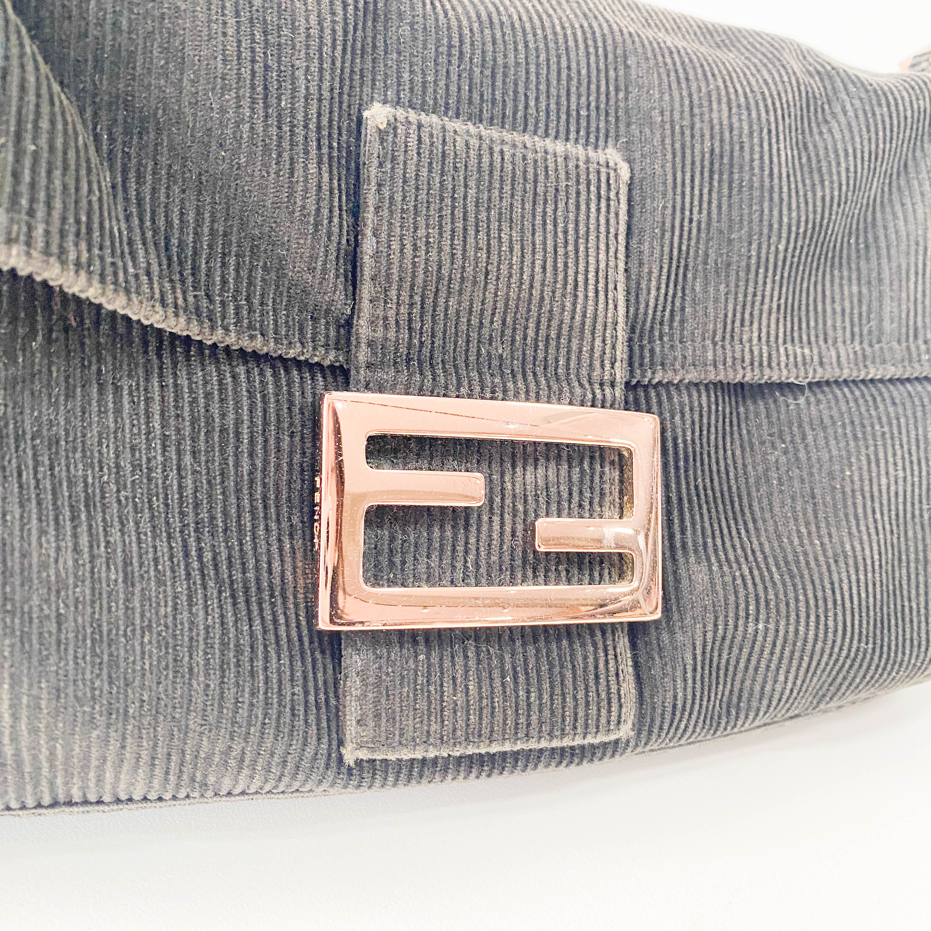 Baguette Black Corduroy Shoulder Bag