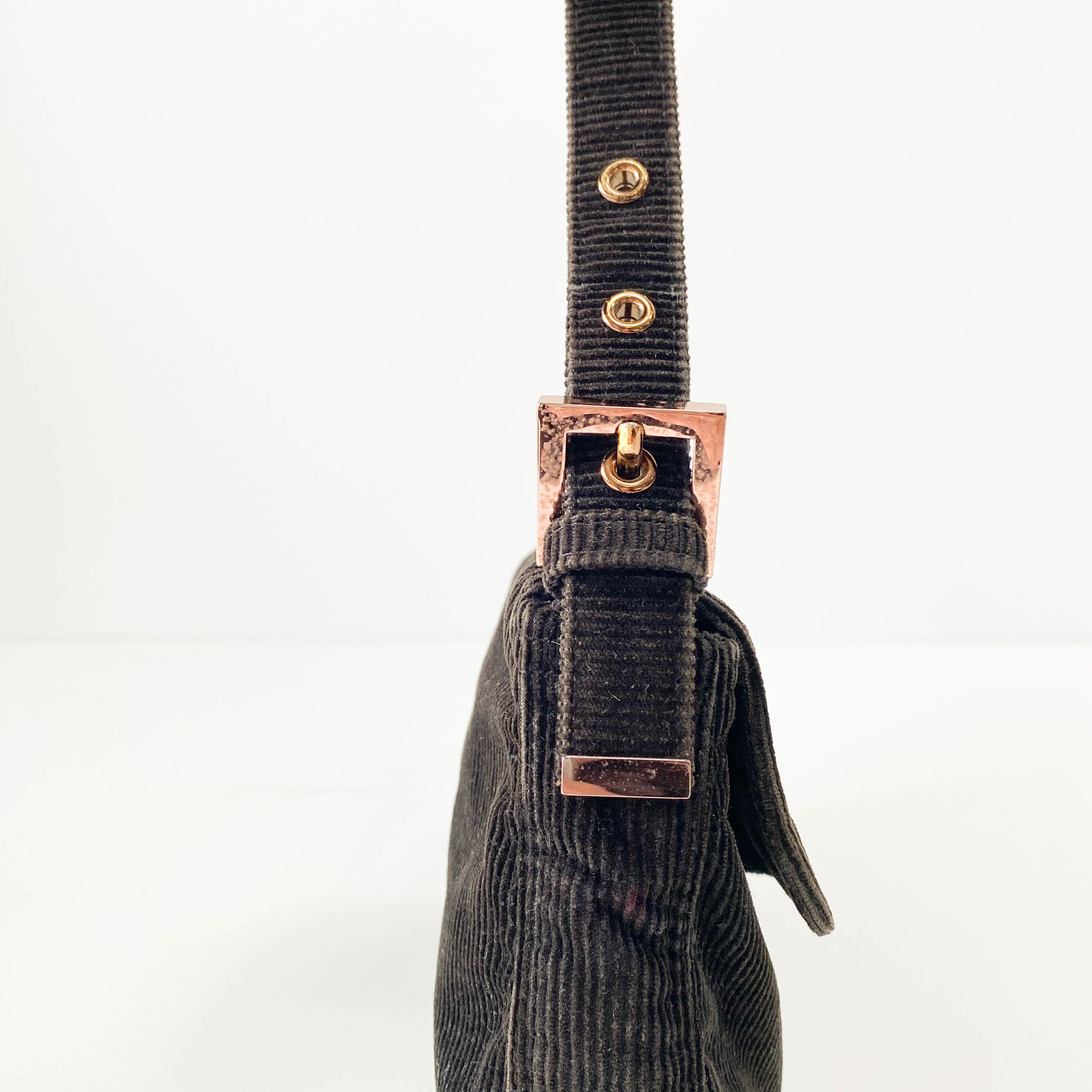 Baguette Black Corduroy Shoulder Bag