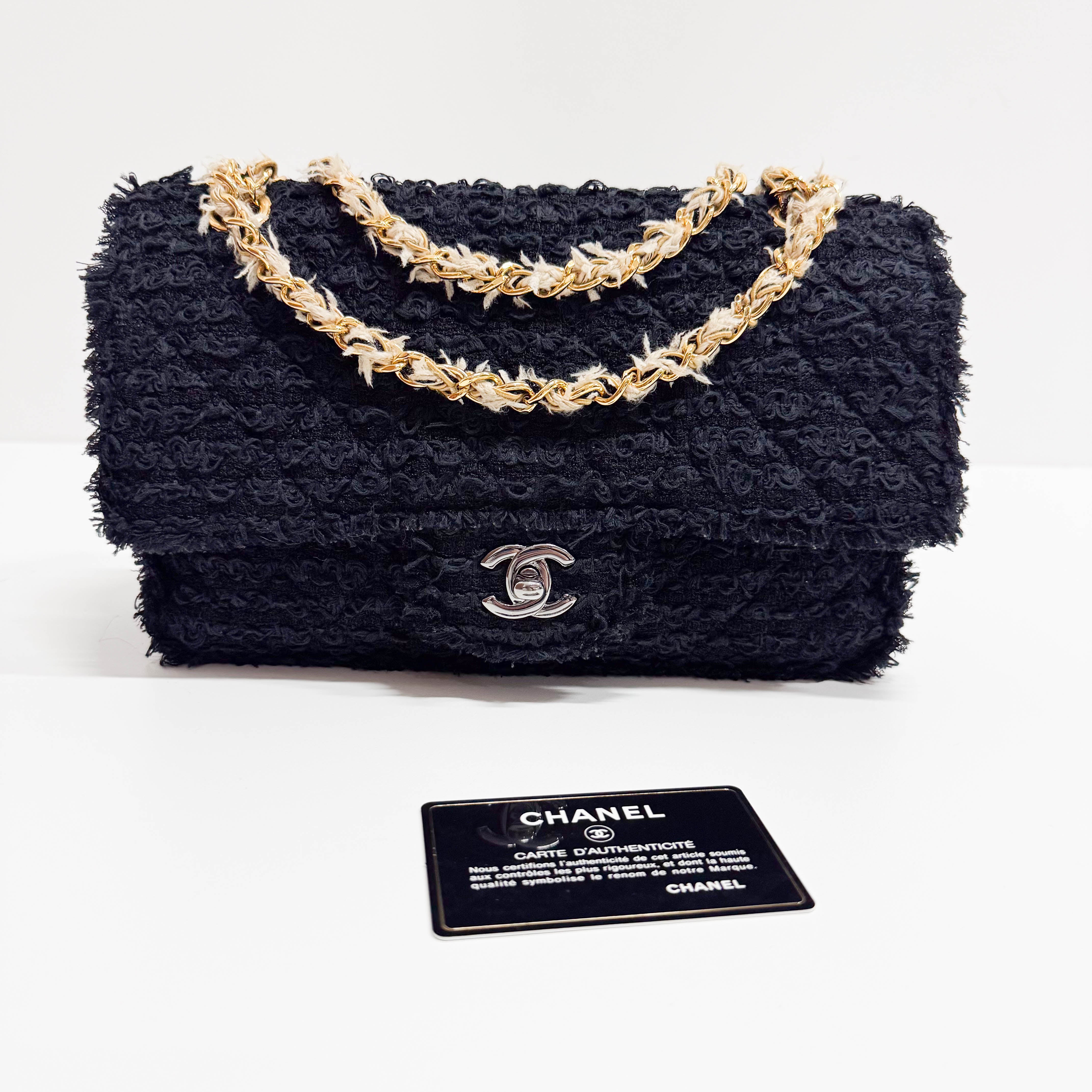 Timeless Classic Flap Black Tweed Matelasse Shoulder Bag