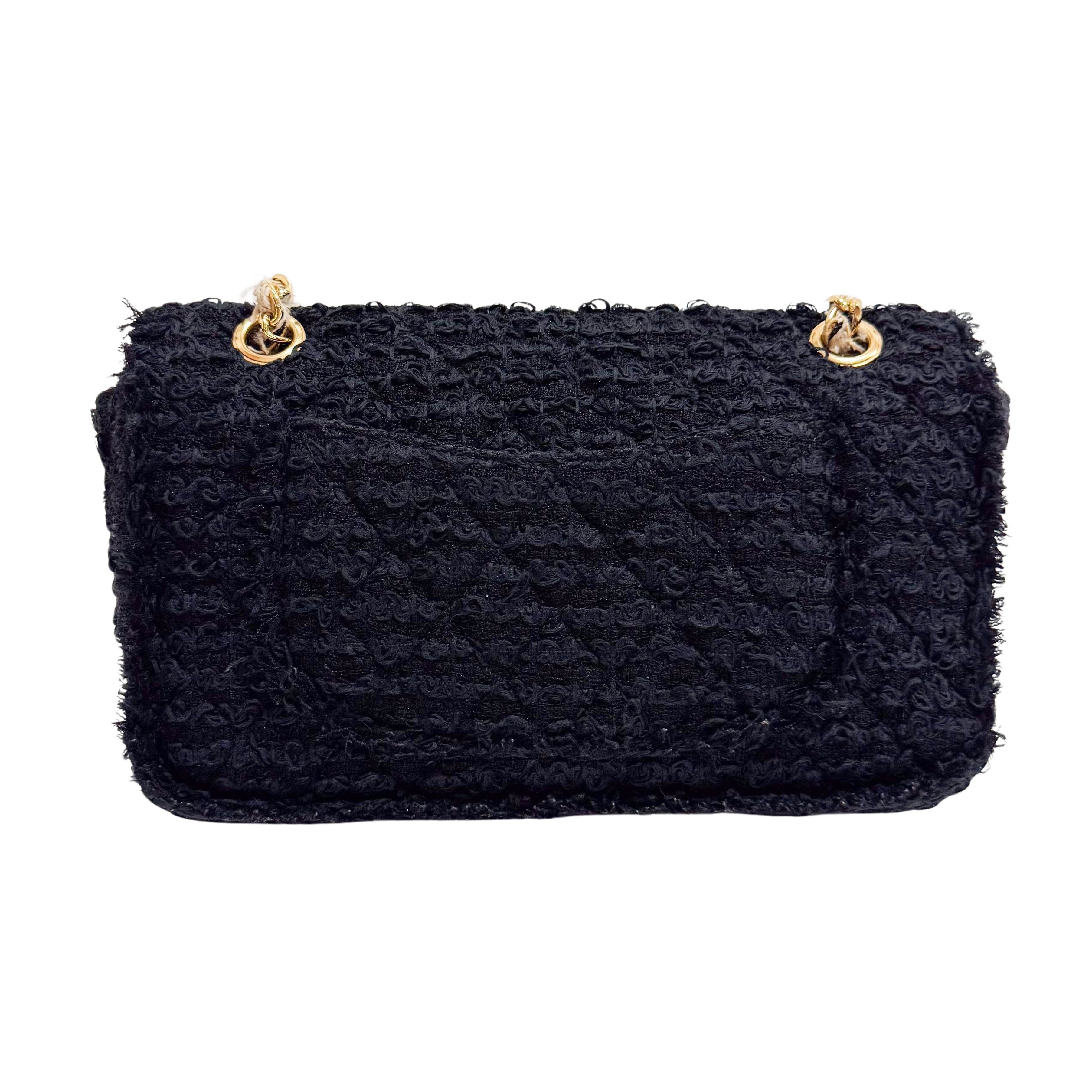 Timeless Classic Flap Black Tweed Matelasse Shoulder Bag