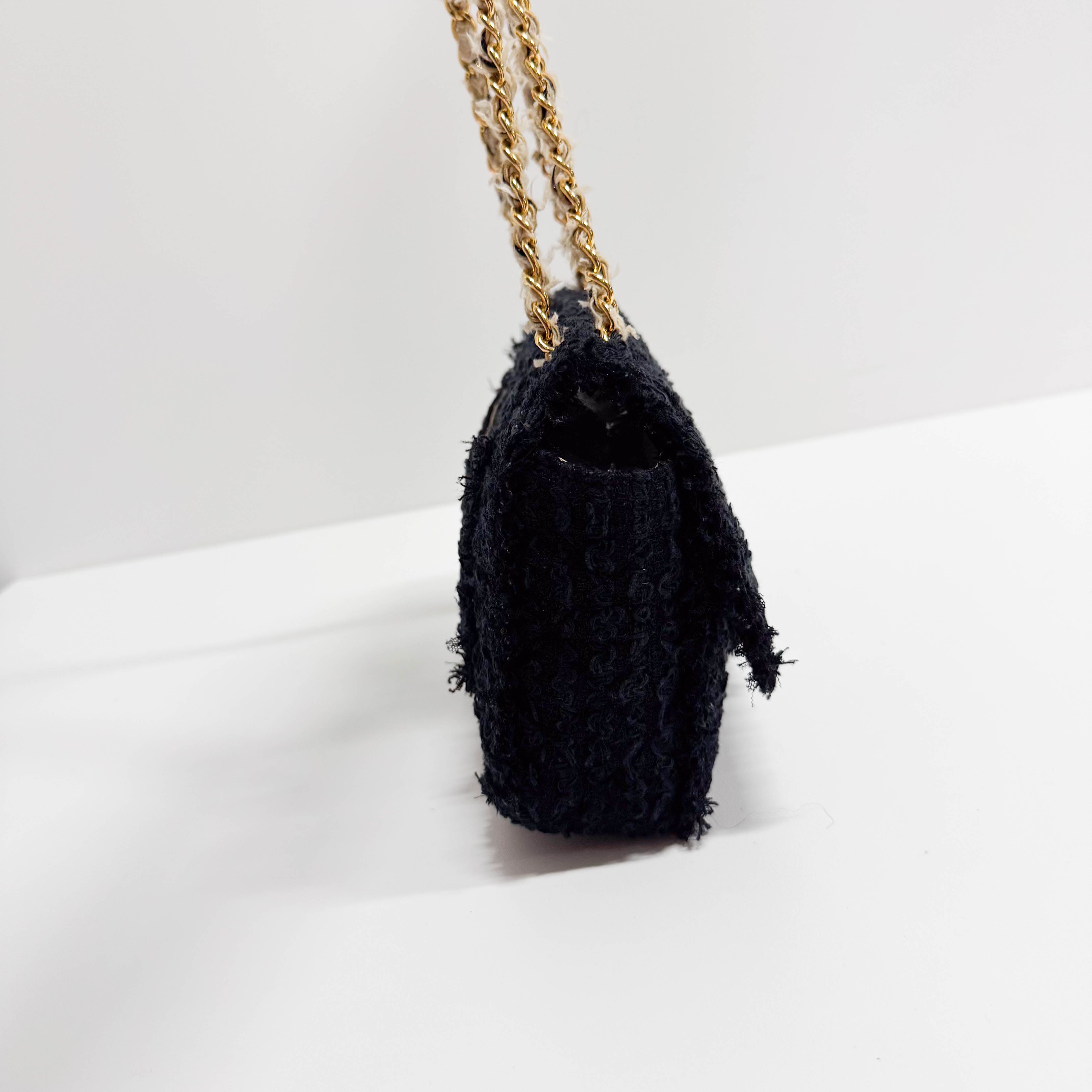 Timeless Classic Flap Black Tweed Matelasse Shoulder Bag