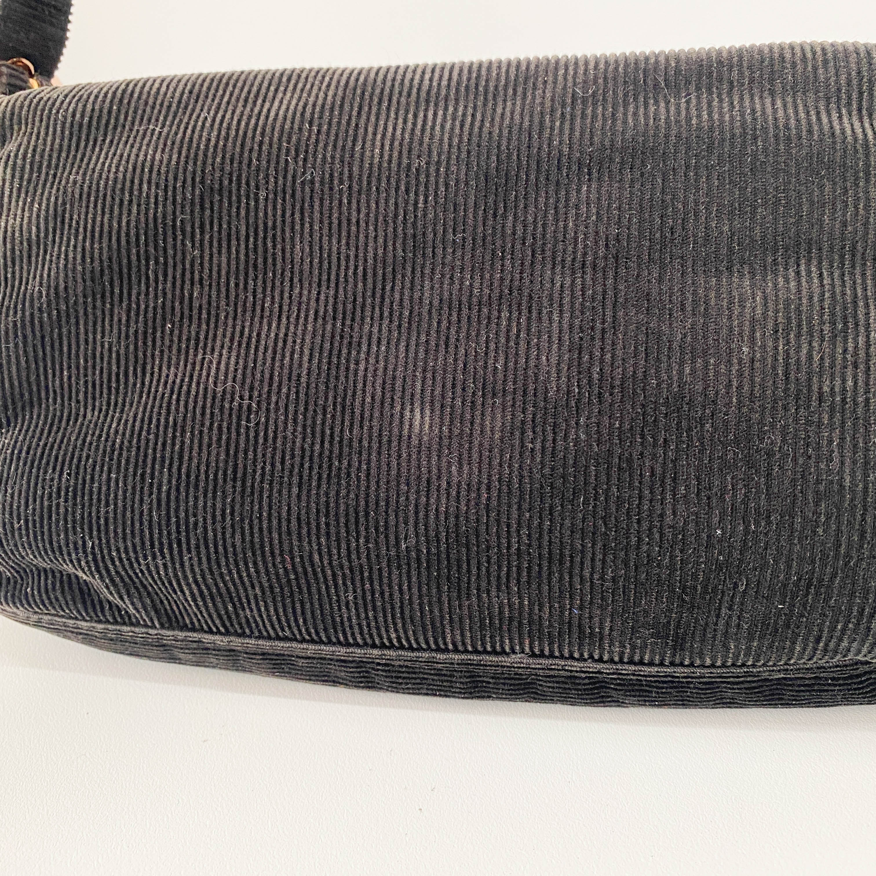 Baguette Black Corduroy Shoulder Bag