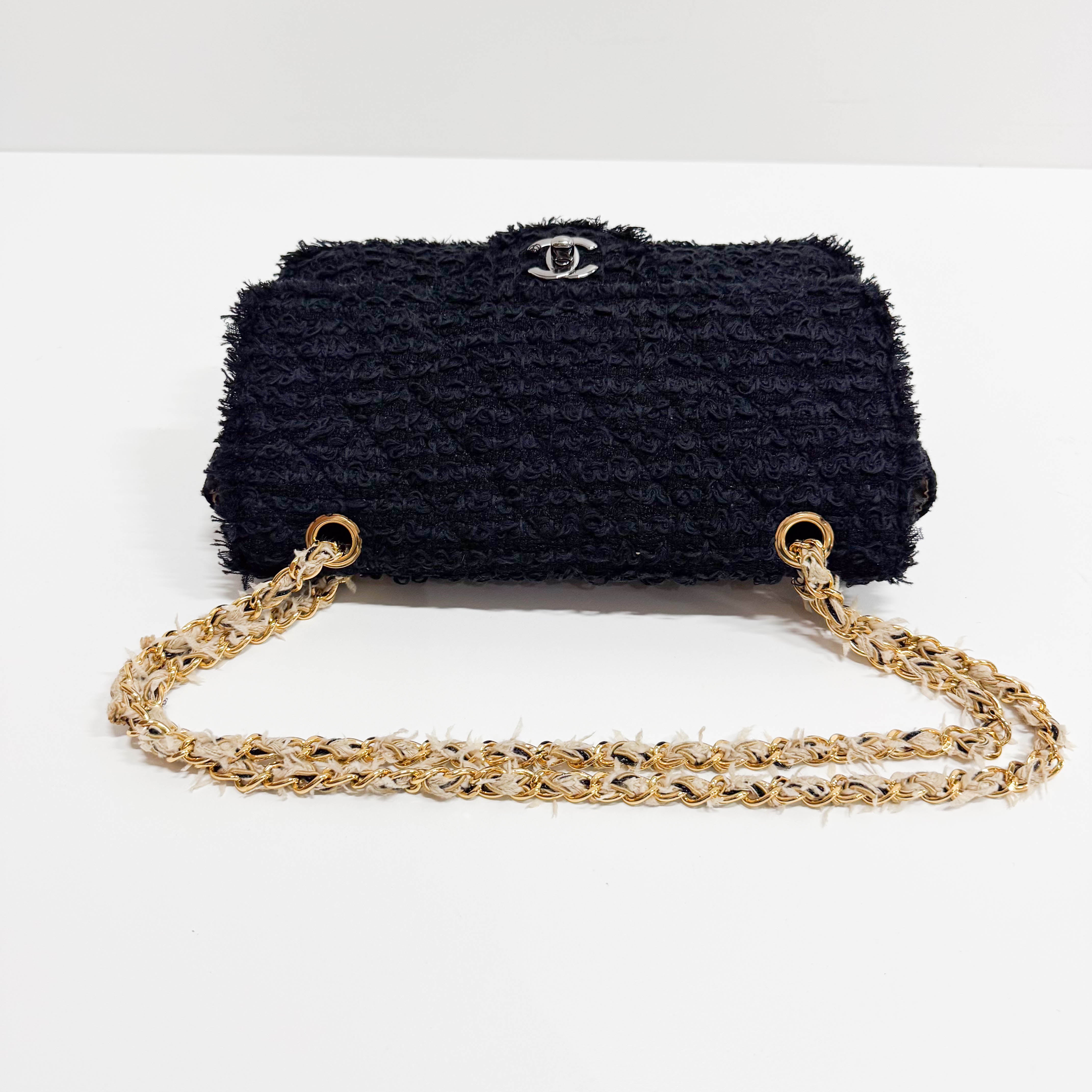 Timeless Classic Flap Black Tweed Matelasse Shoulder Bag