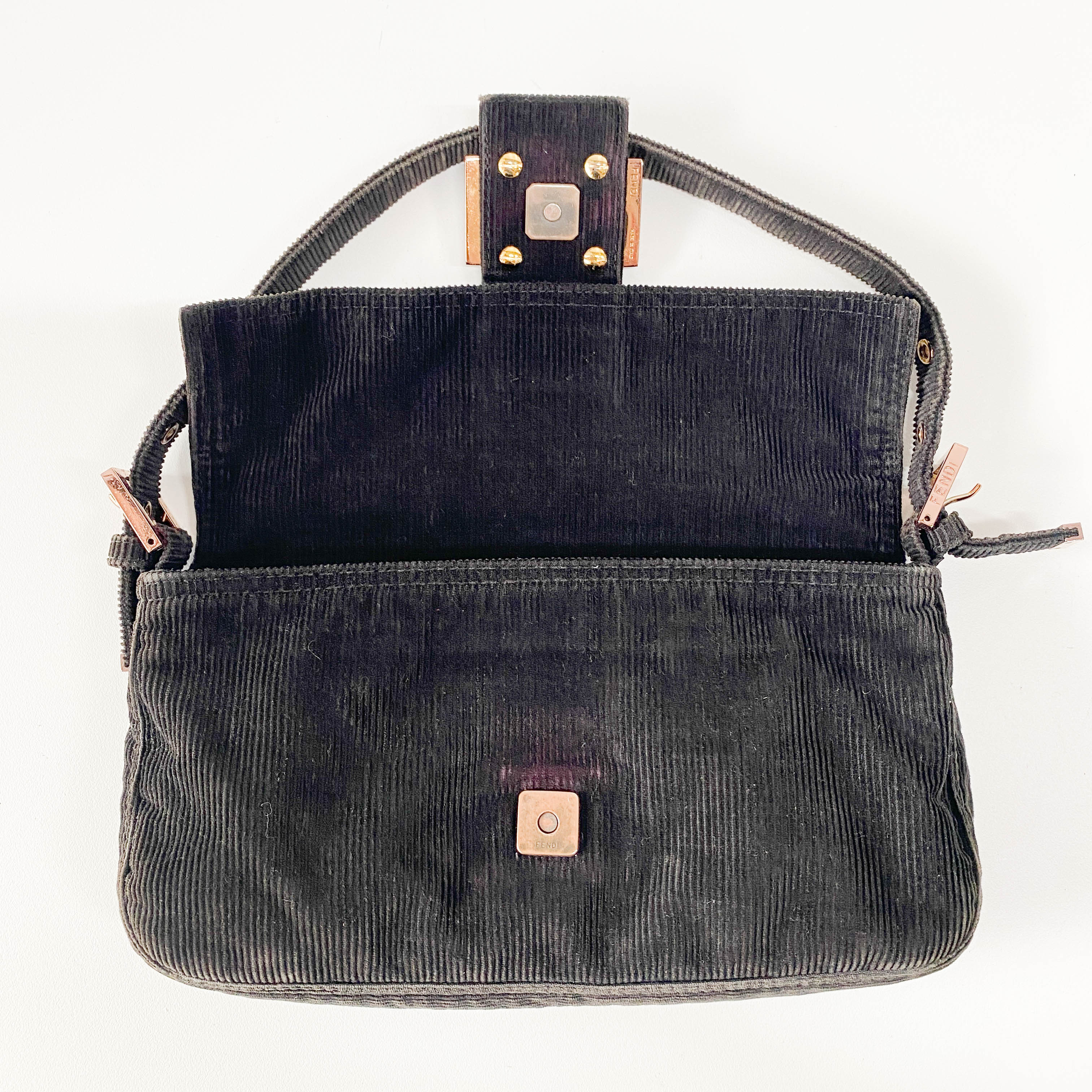 Baguette Black Corduroy Shoulder Bag