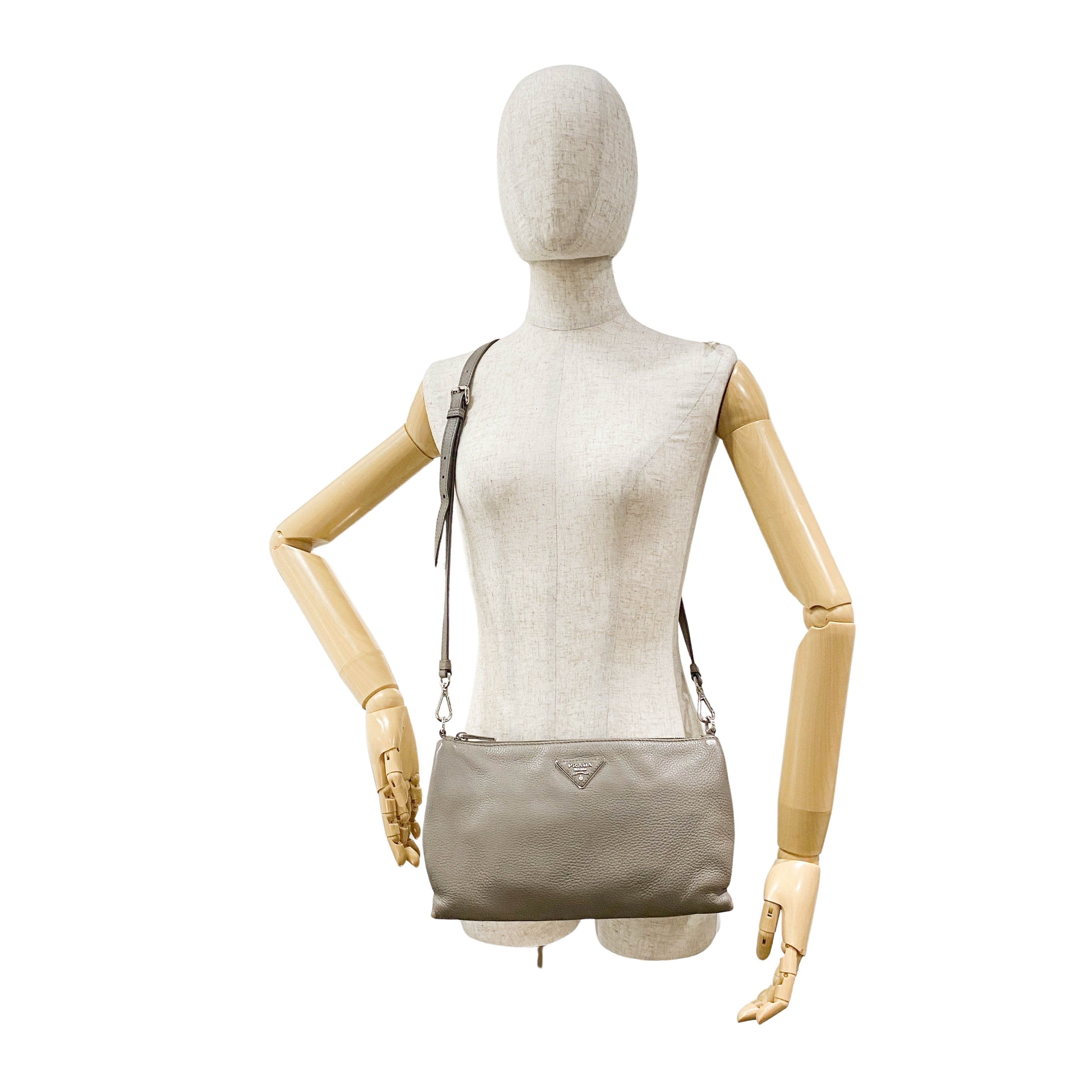 Vintage Grey Leather Crossbody Bag