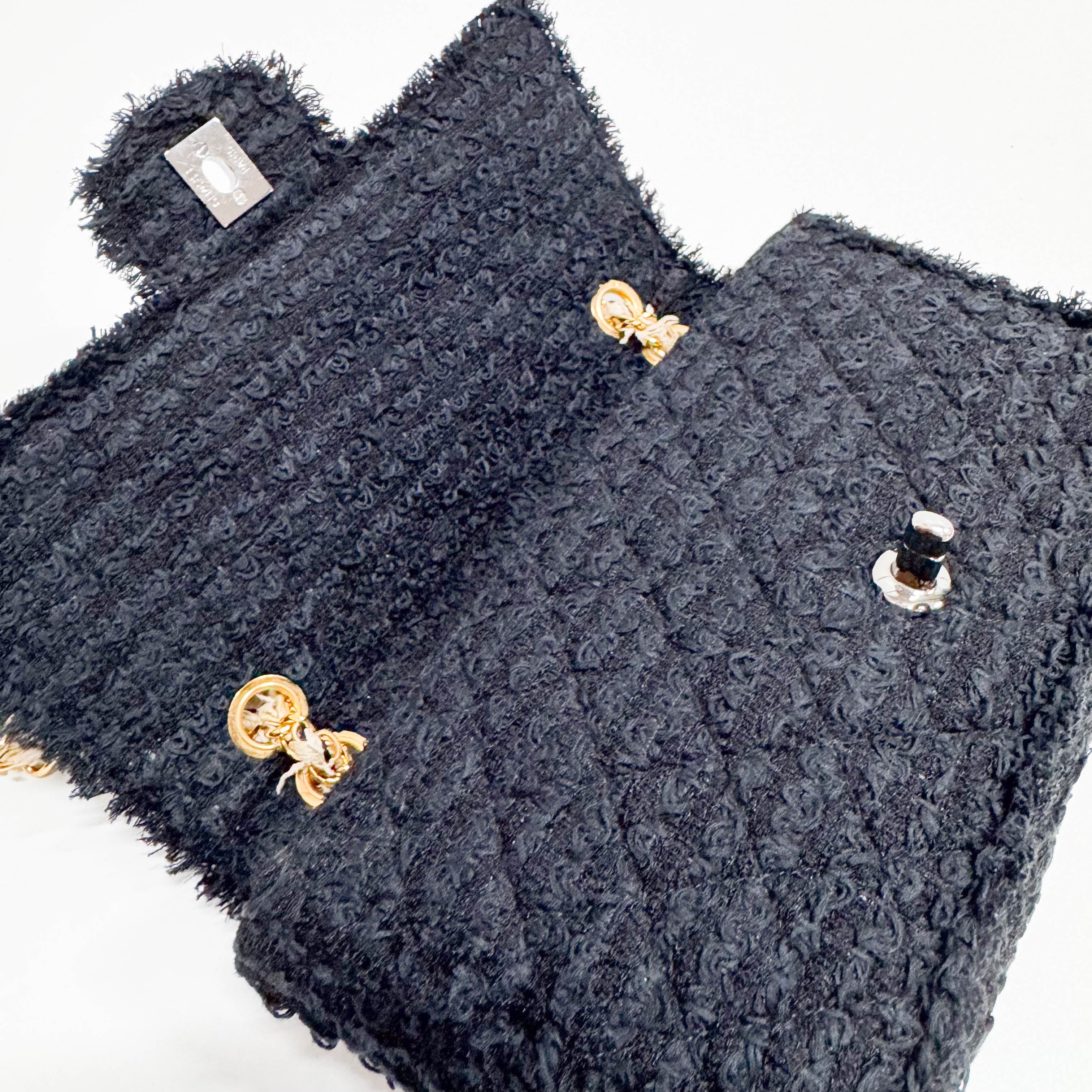 Timeless Classic Flap Black Tweed Matelasse Shoulder Bag