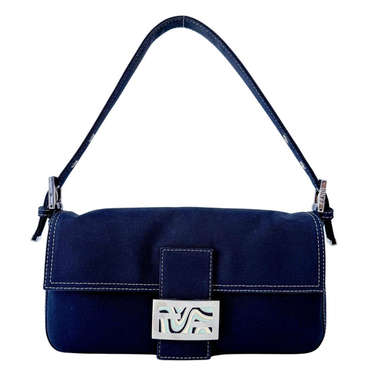 Baguette Cotton Navy Shoulder Bag