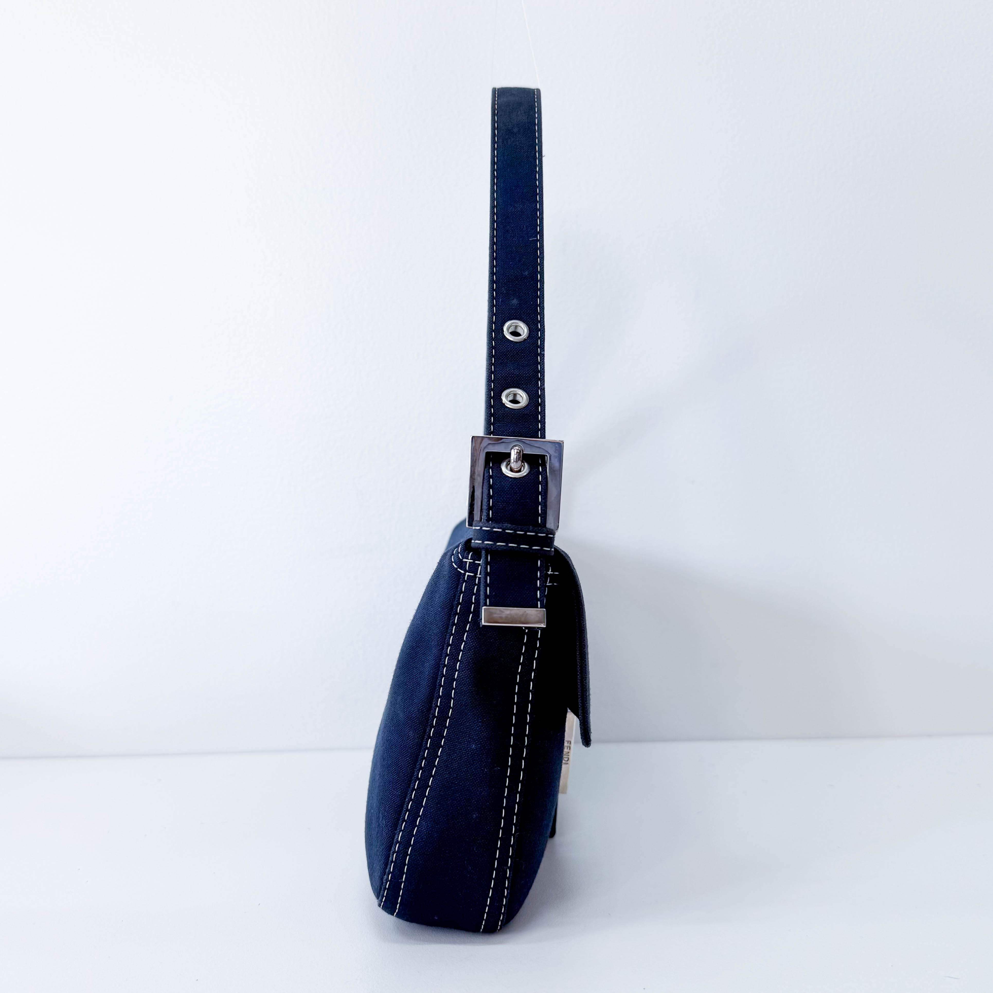 Baguette Cotton Navy Shoulder Bag