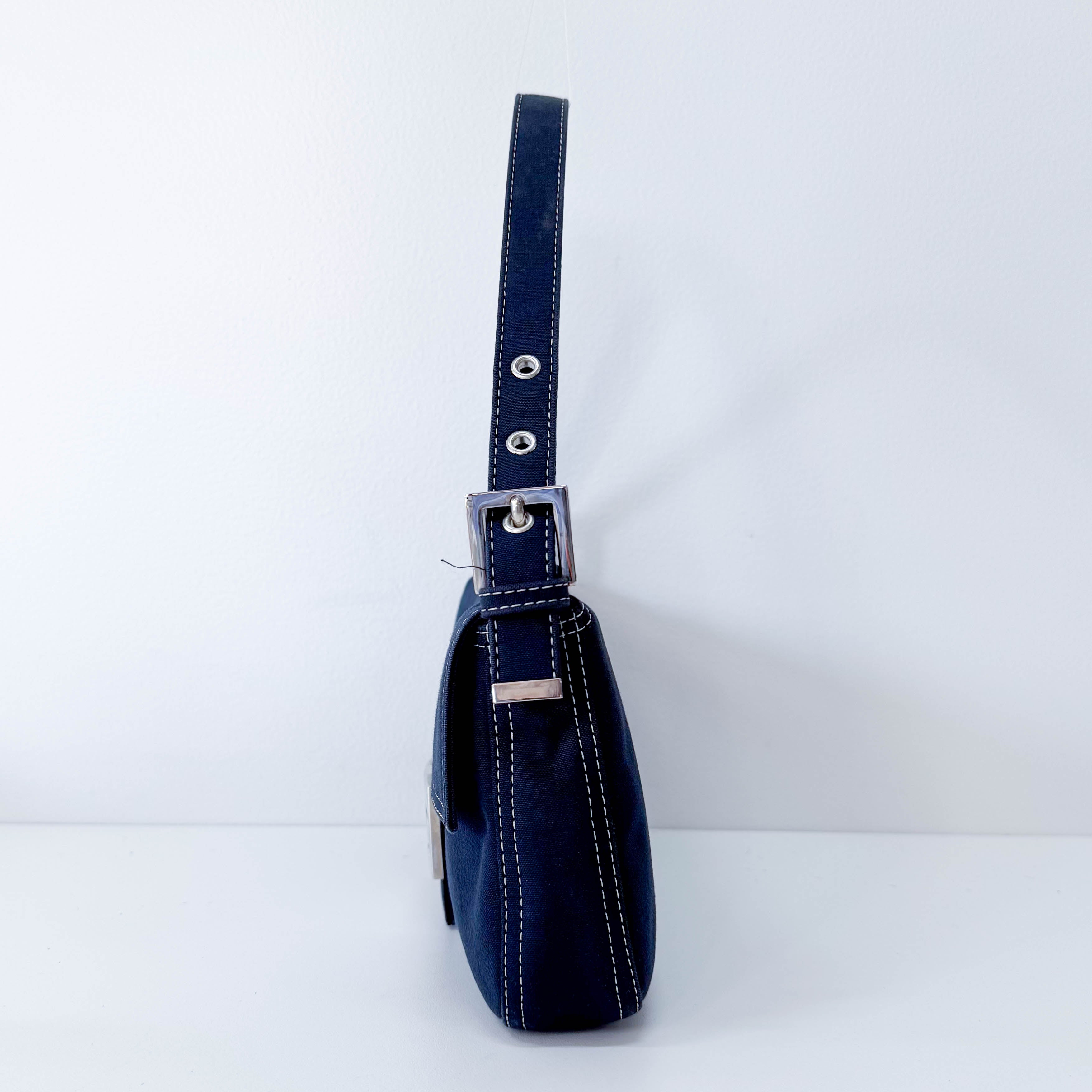 Baguette Cotton Navy Shoulder Bag