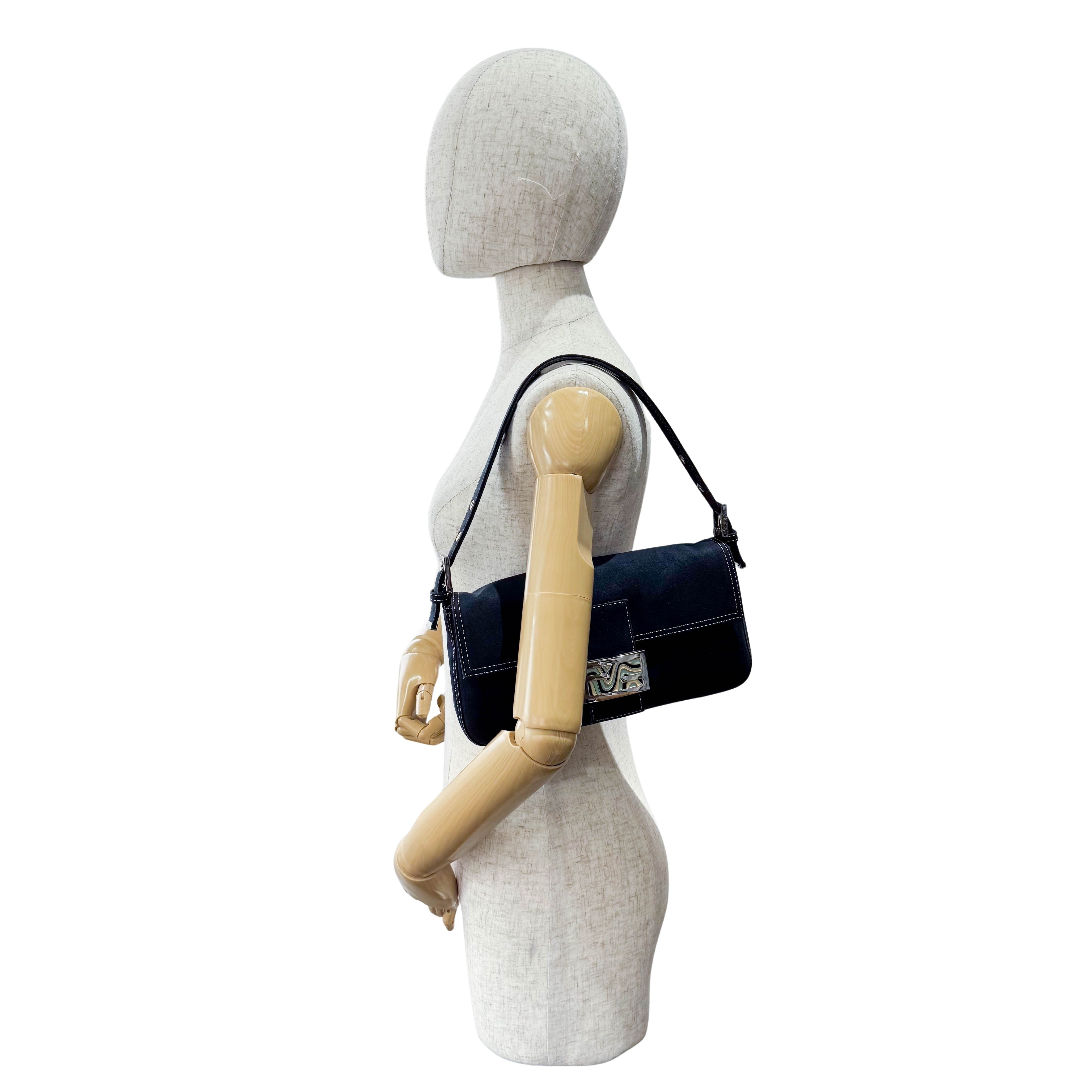 Baguette Cotton Navy Shoulder Bag