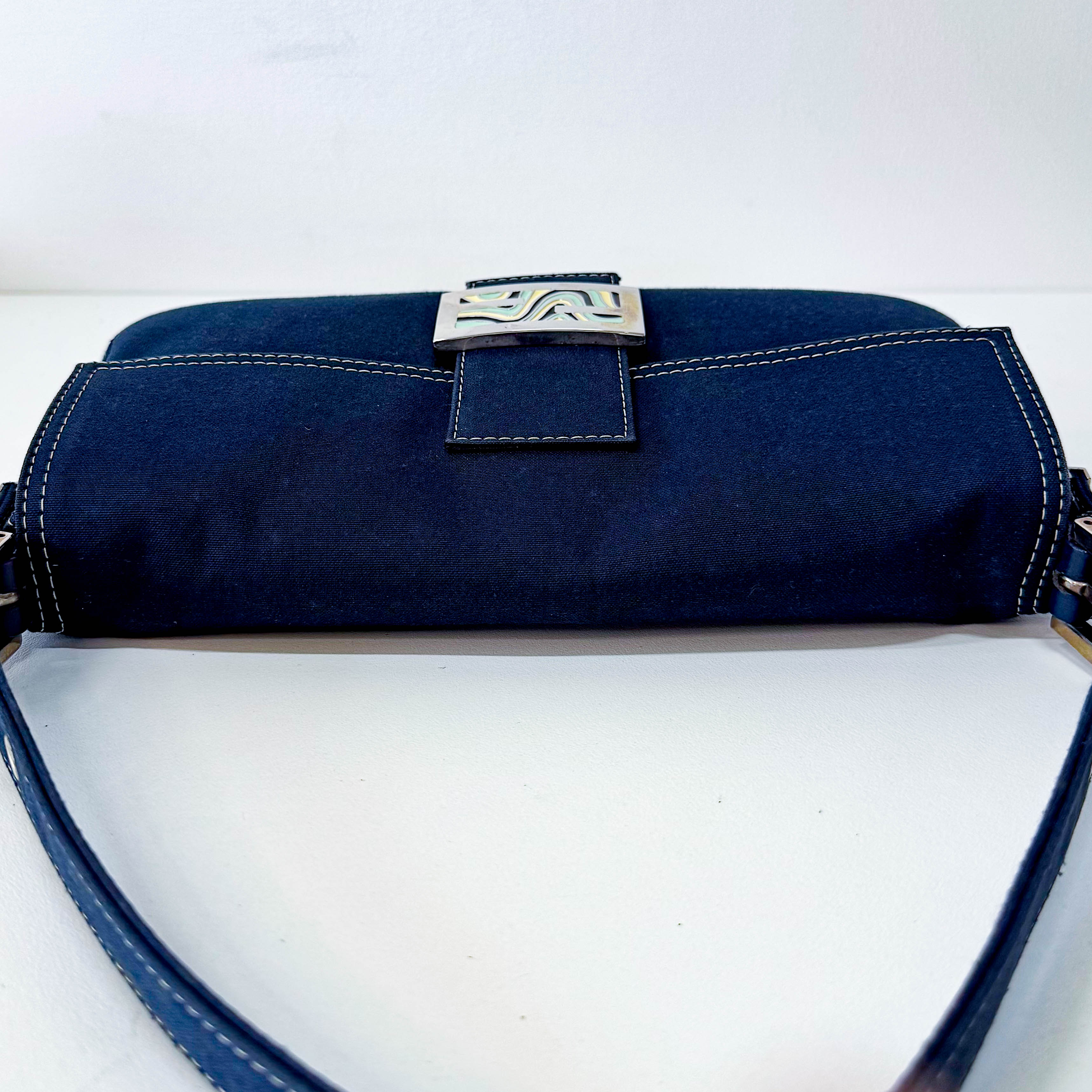 Baguette Cotton Navy Shoulder Bag
