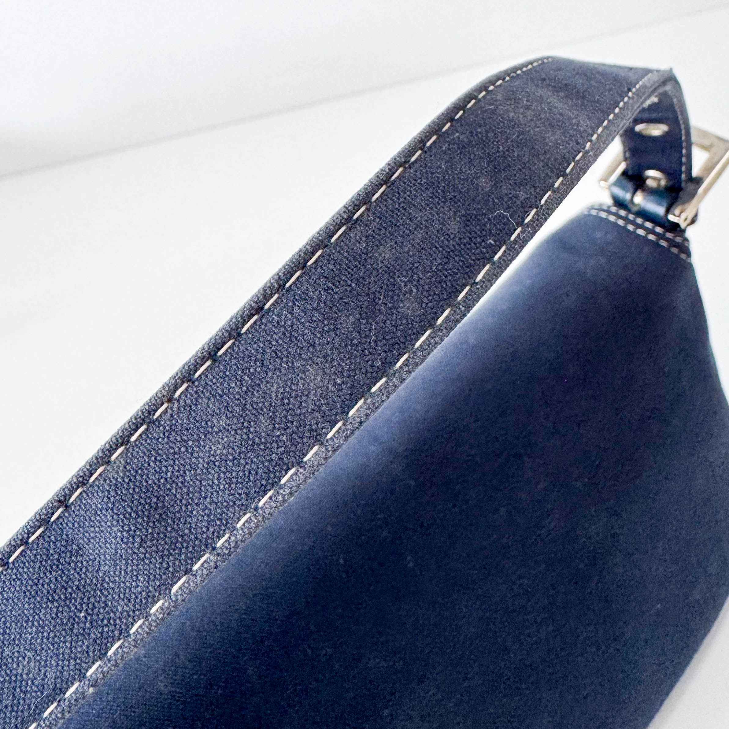 Baguette Cotton Navy Shoulder Bag