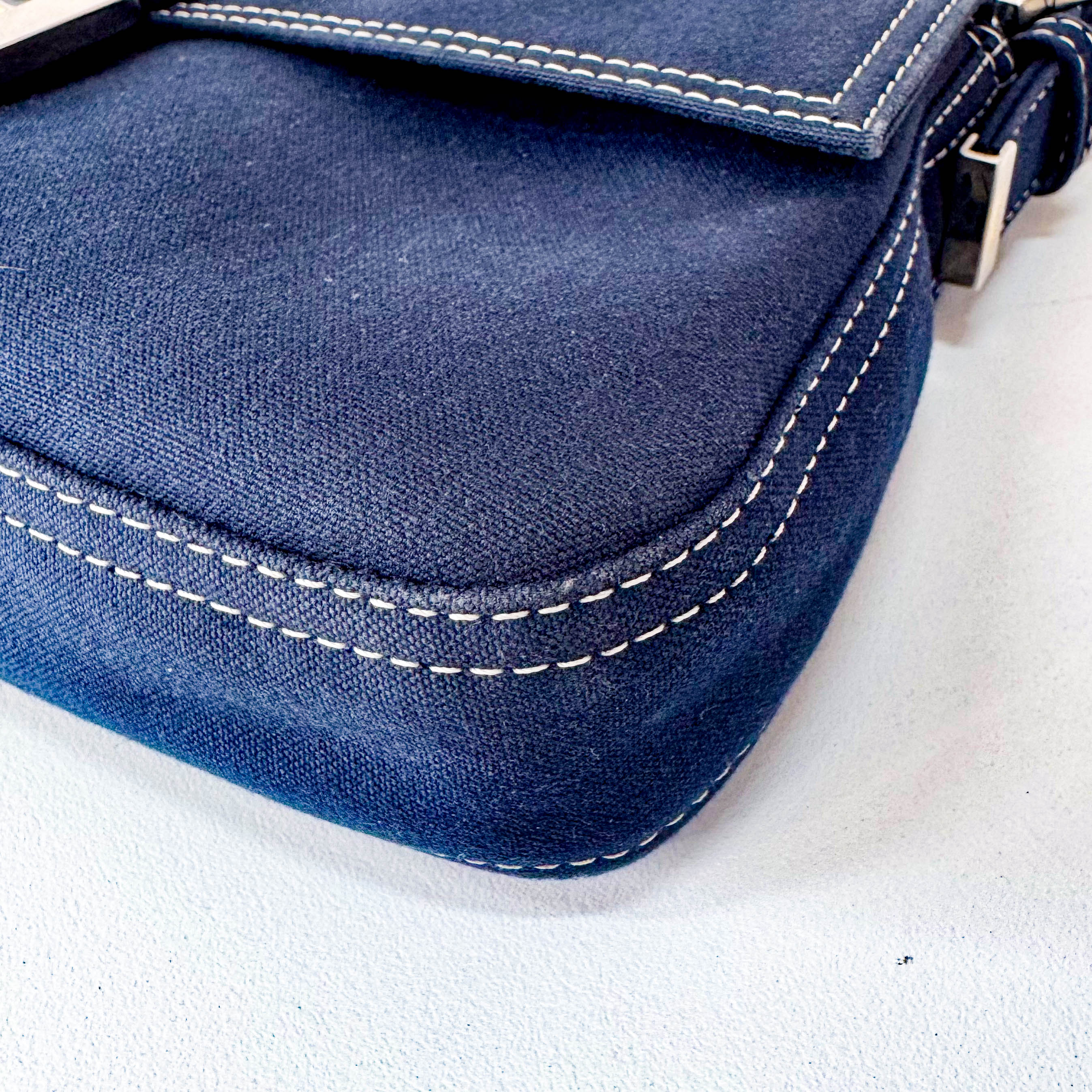 Baguette Cotton Navy Shoulder Bag