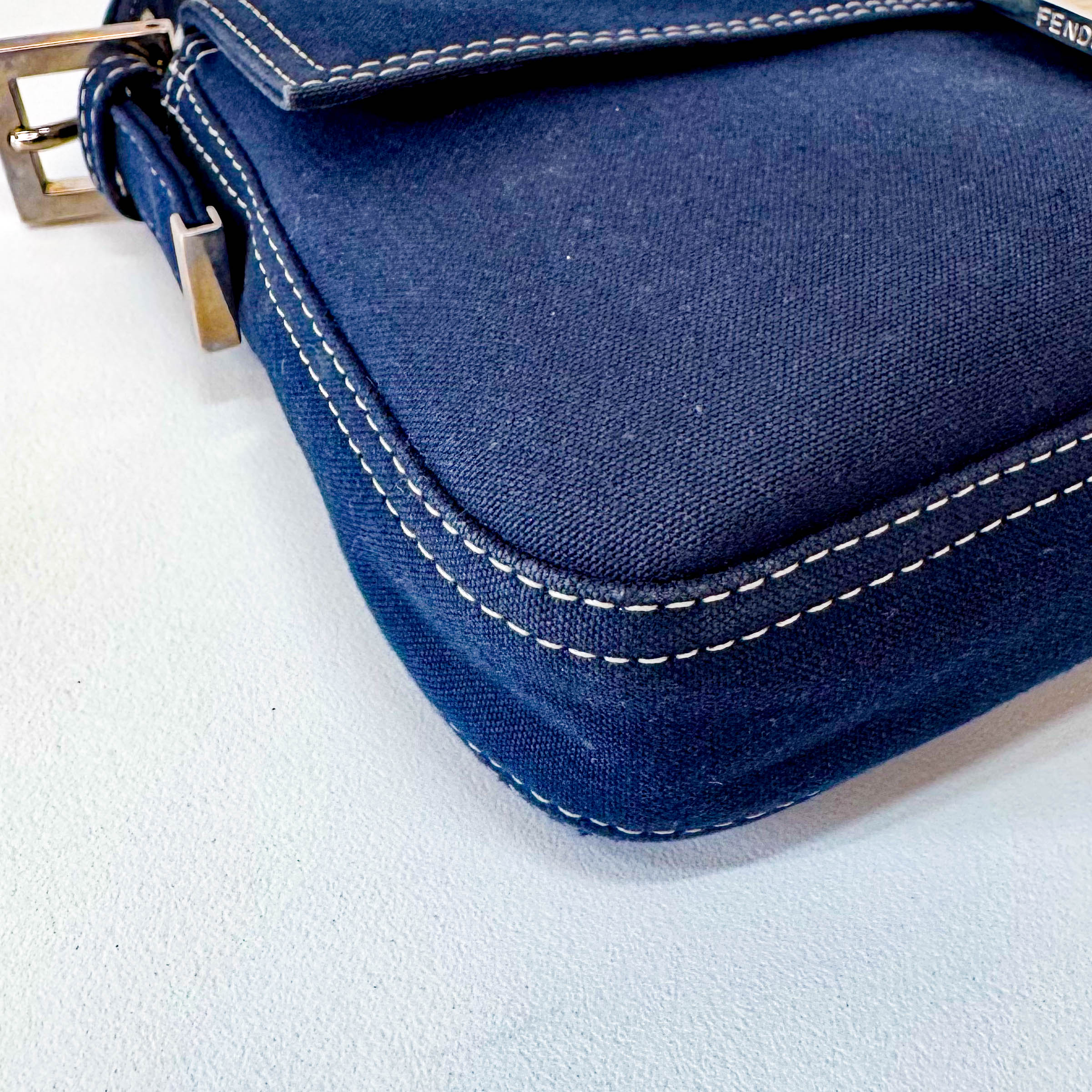 Baguette Cotton Navy Shoulder Bag