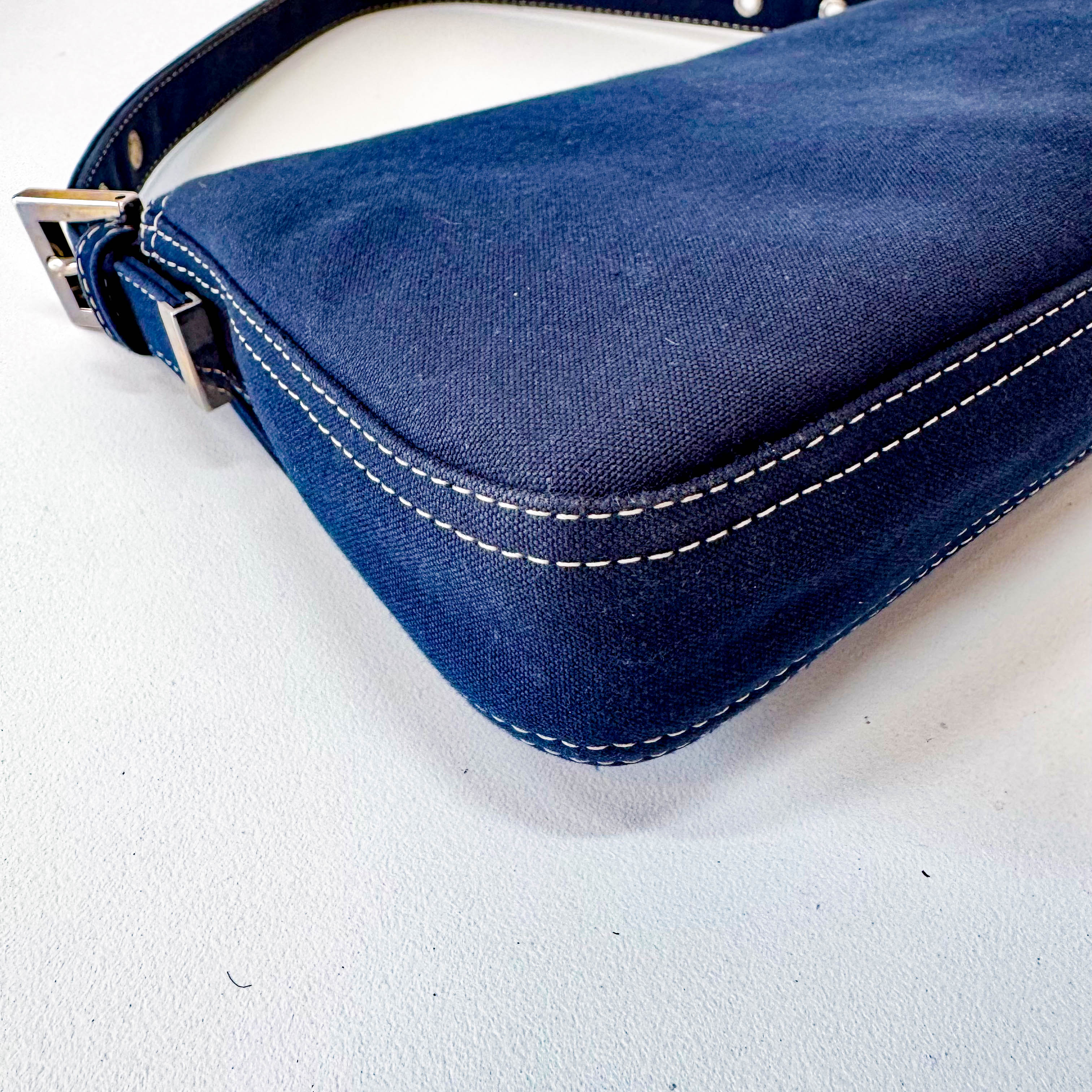 Baguette Cotton Navy Shoulder Bag
