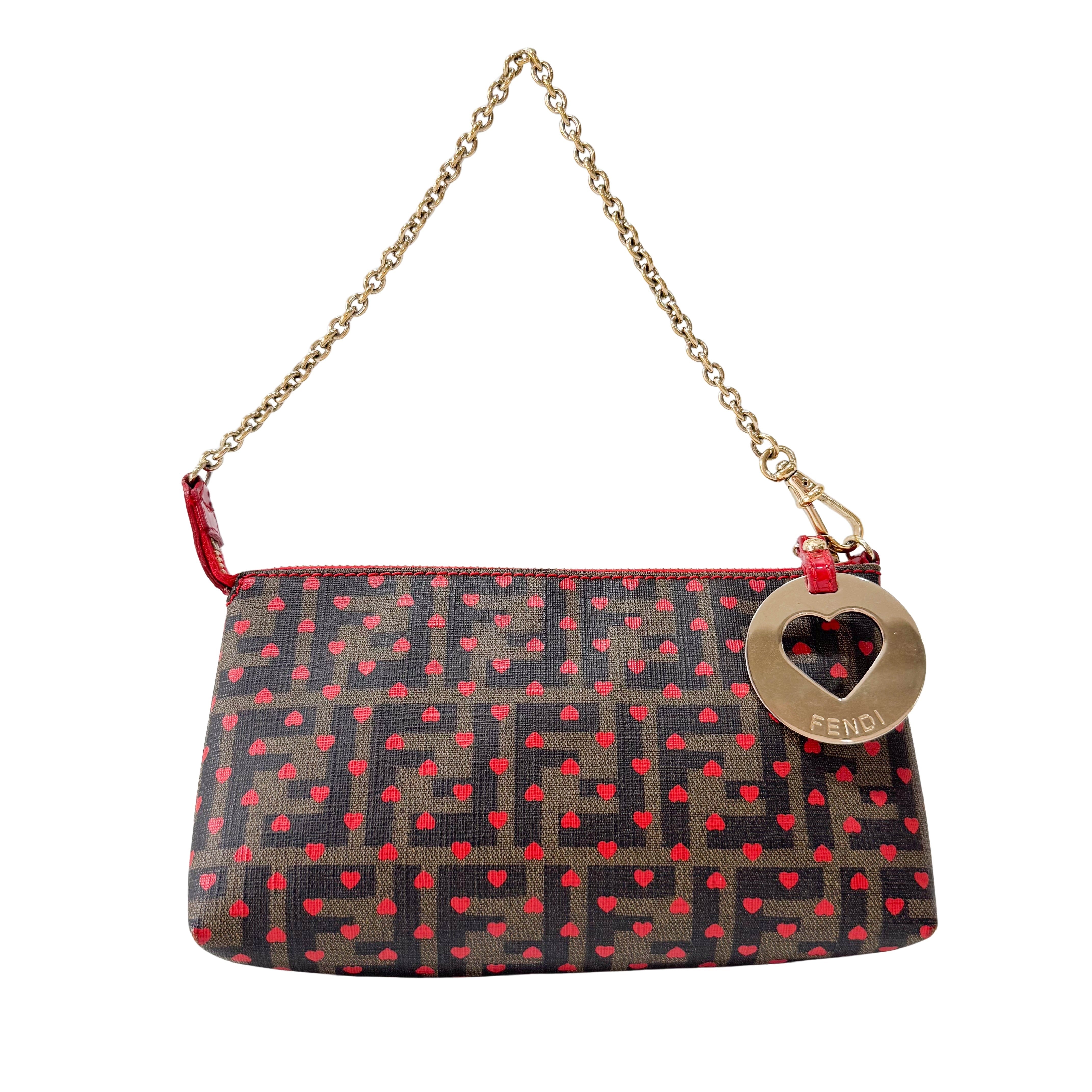 Zucca Brown Coated Canvas Hearts Chain Bag