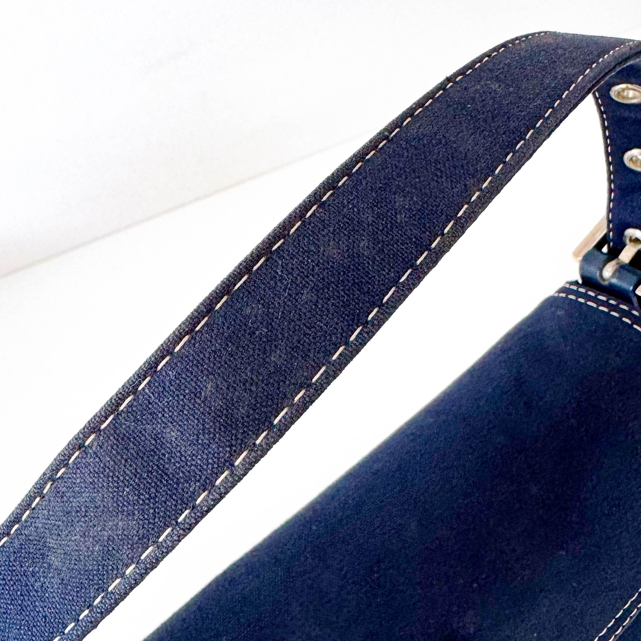 Baguette Cotton Navy Shoulder Bag