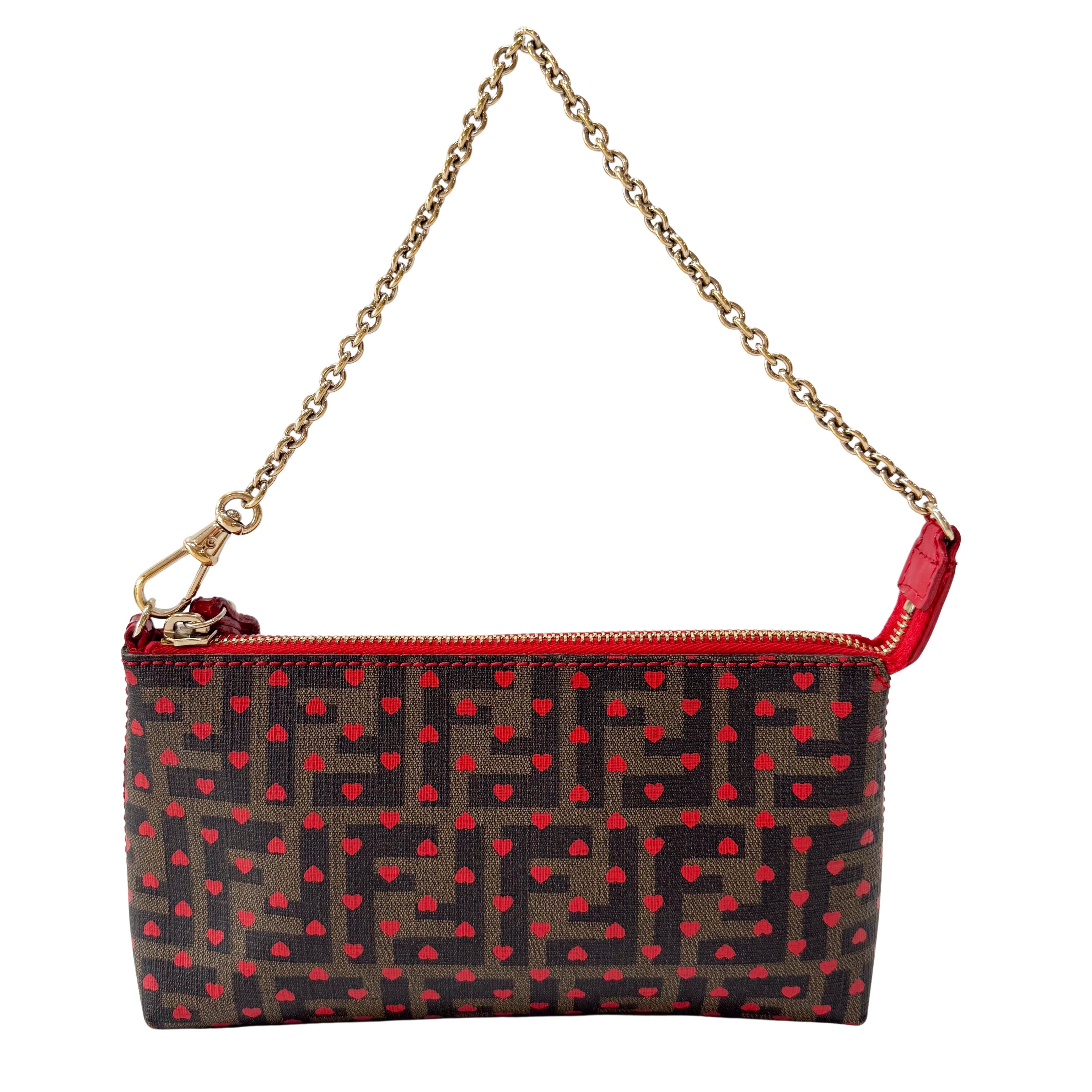 Zucca Brown Coated Canvas Hearts Chain Bag