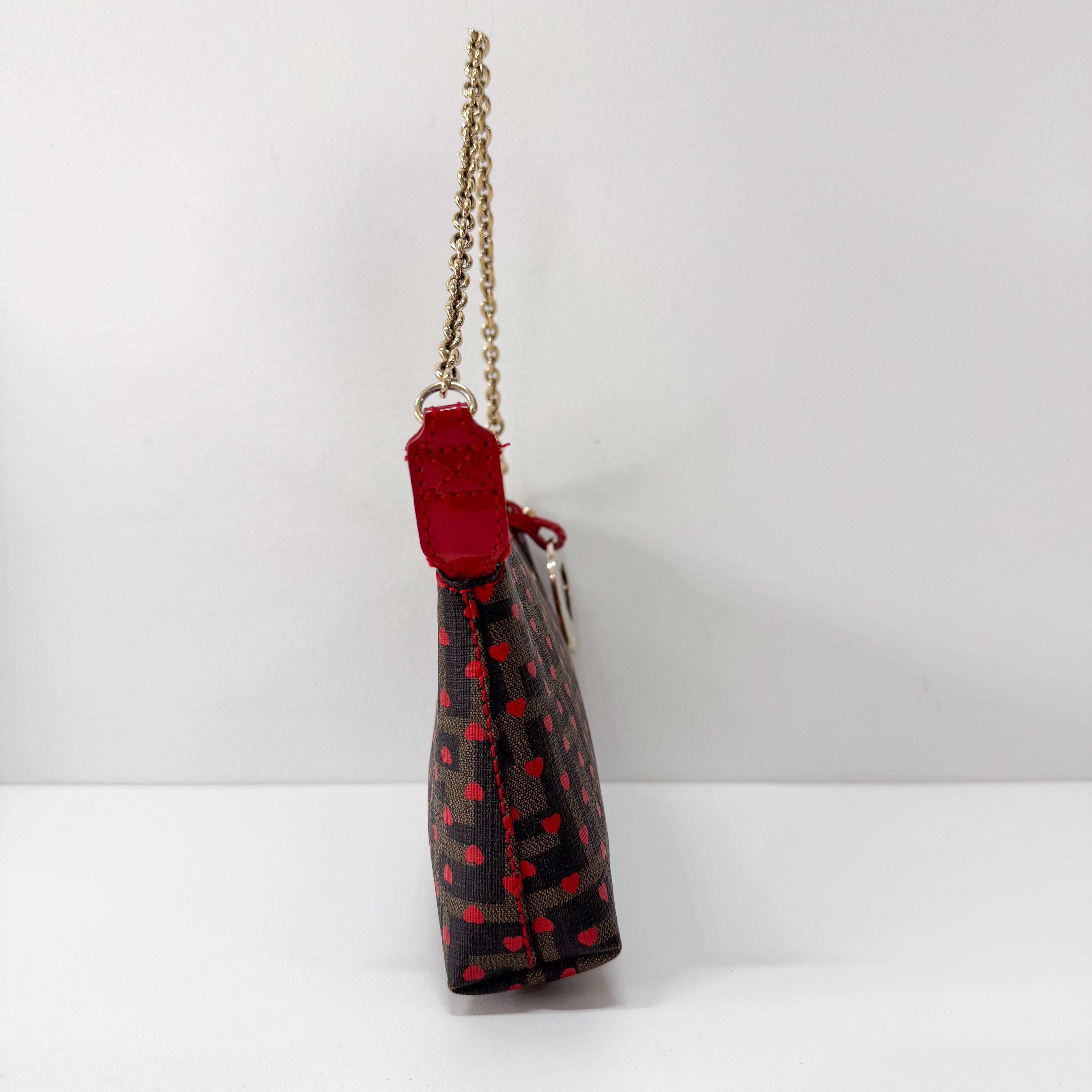 Zucca Brown Coated Canvas Hearts Chain Bag