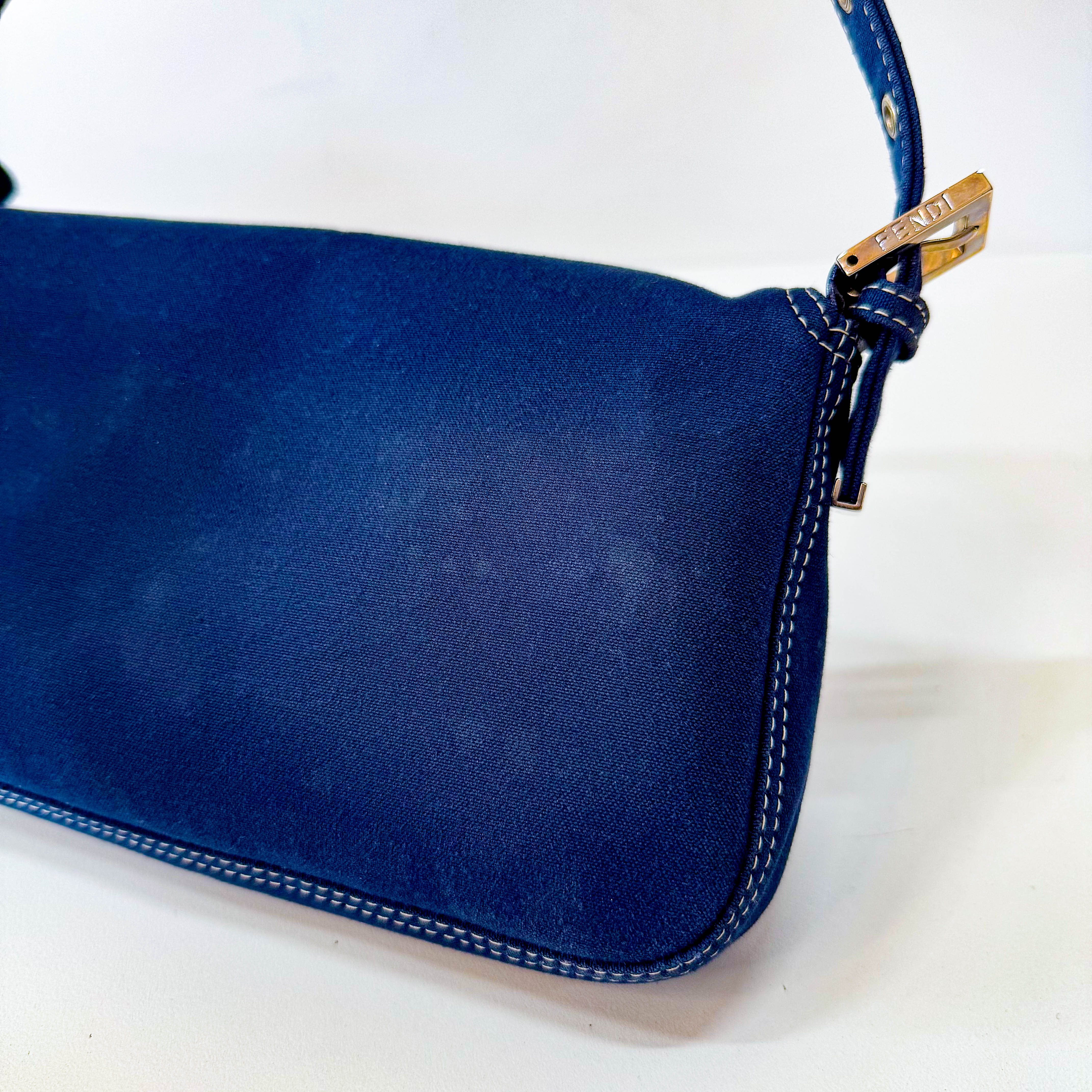 Baguette Cotton Navy Shoulder Bag