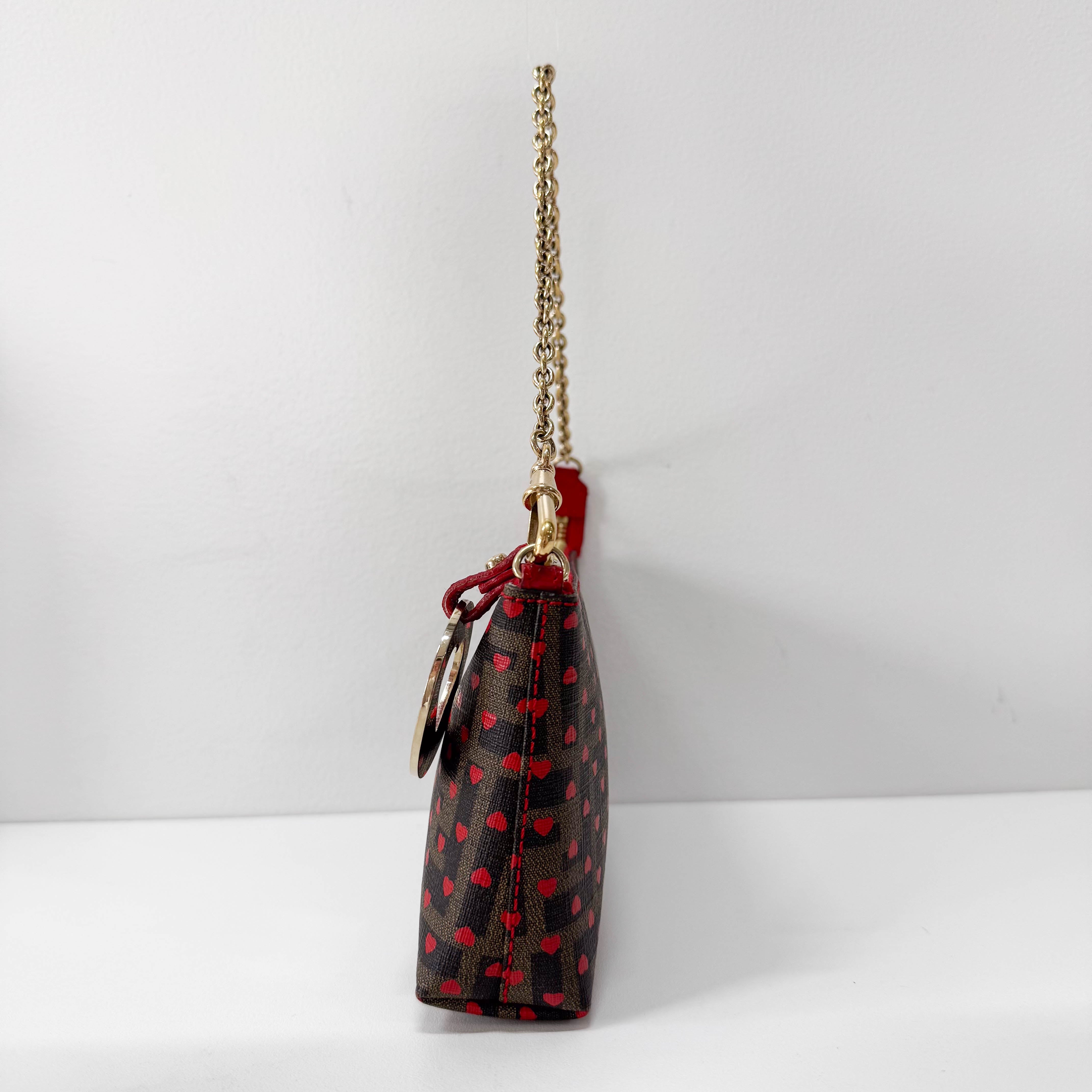 Zucca Brown Coated Canvas Hearts Chain Bag