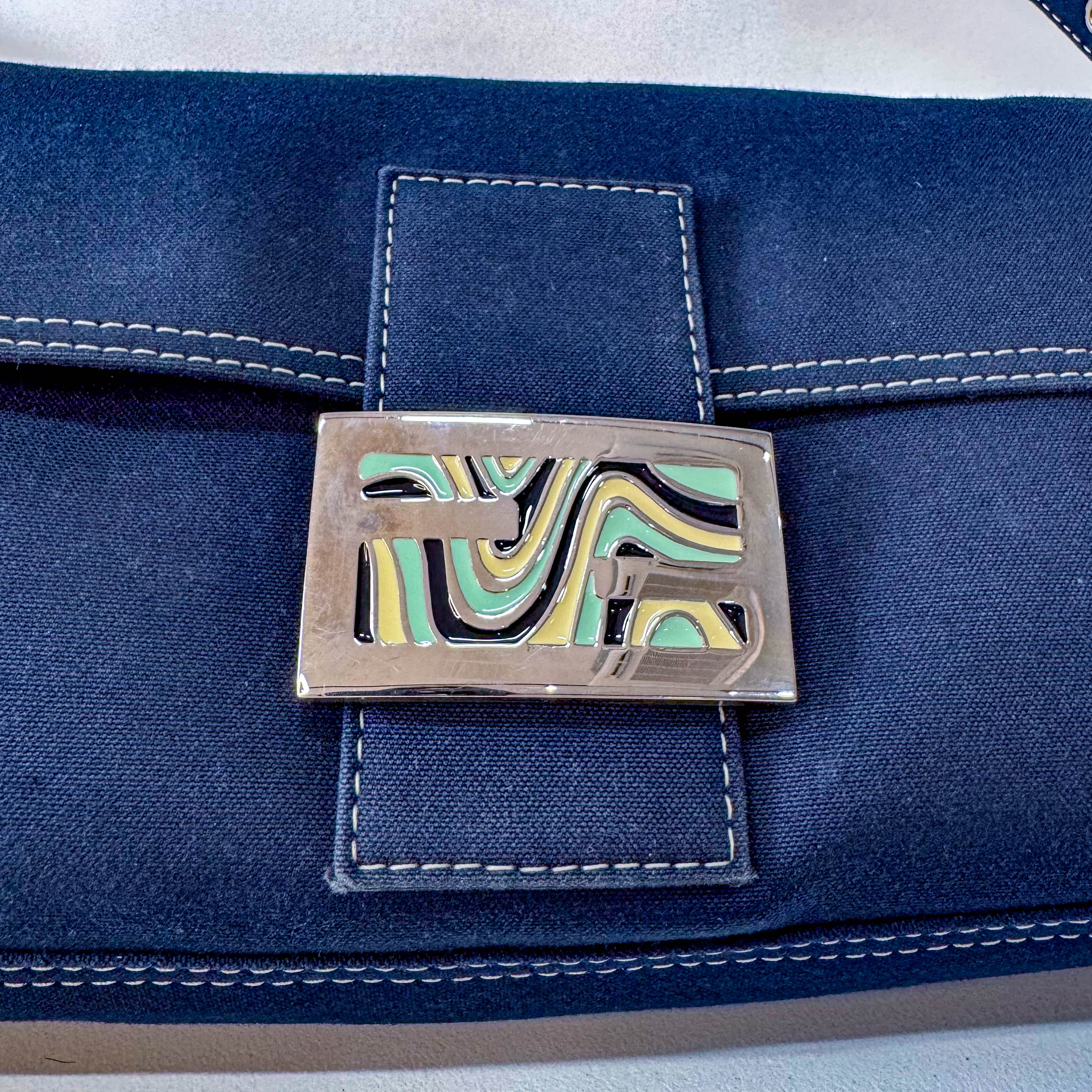 Baguette Cotton Navy Shoulder Bag