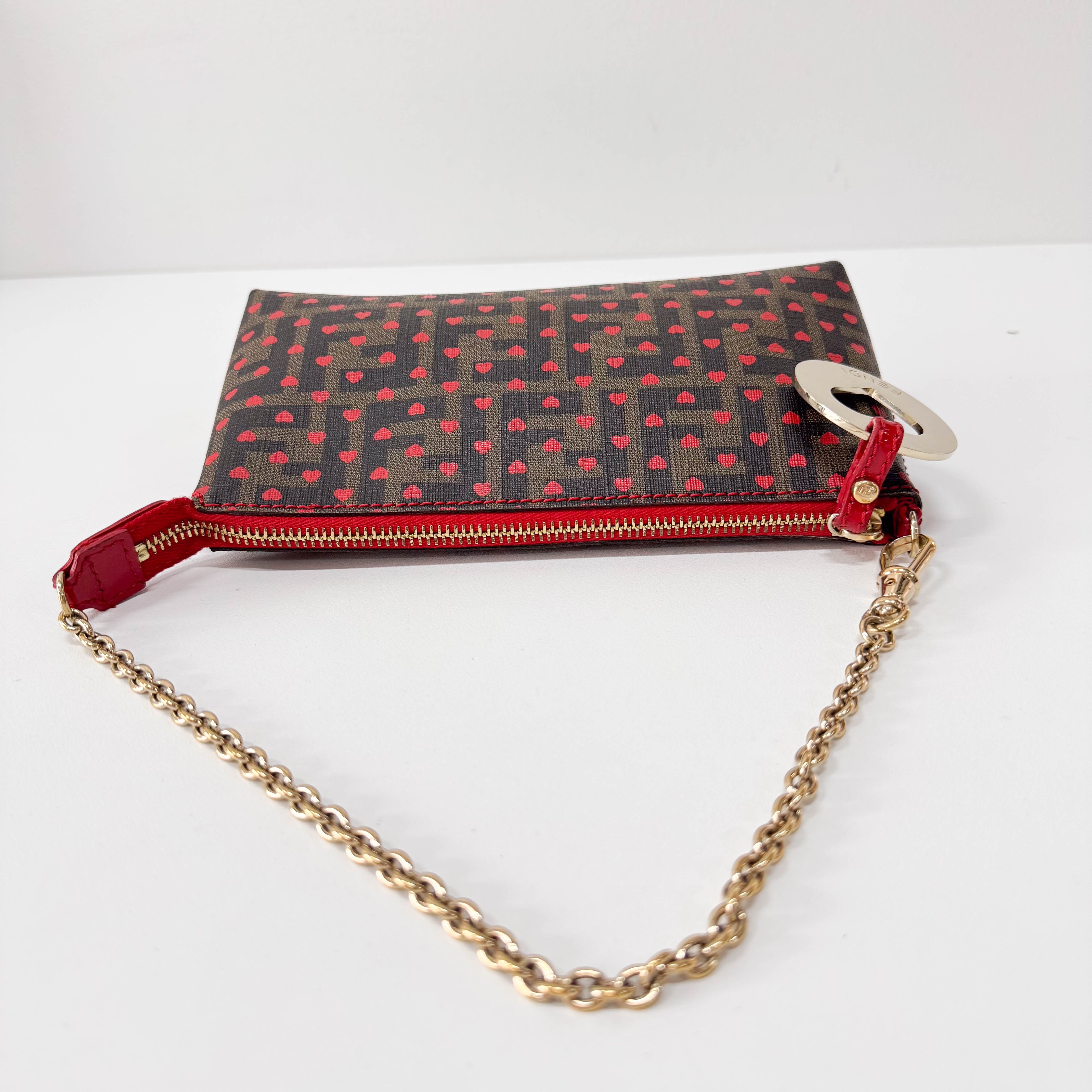 Zucca Brown Coated Canvas Hearts Chain Bag