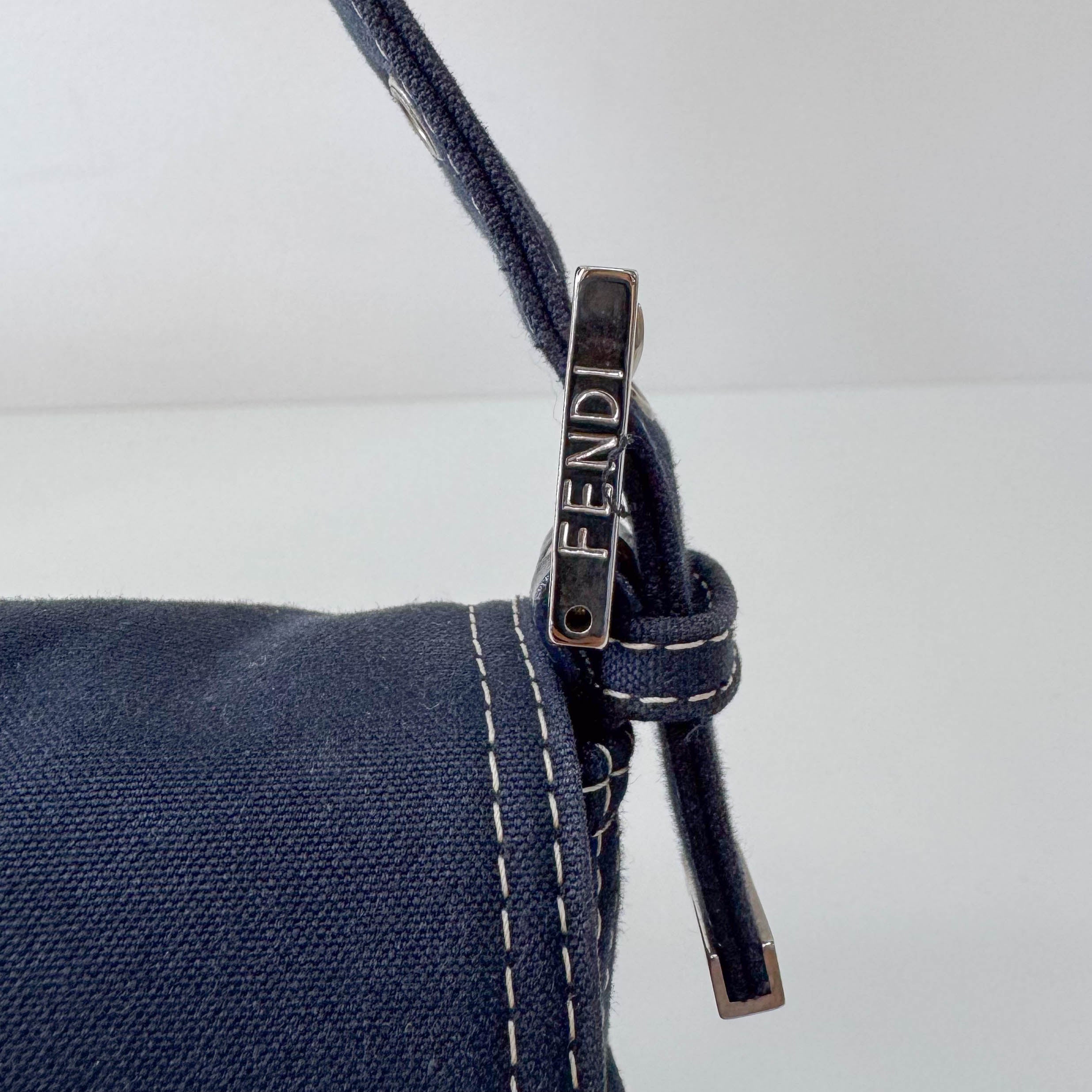 Baguette Cotton Navy Shoulder Bag