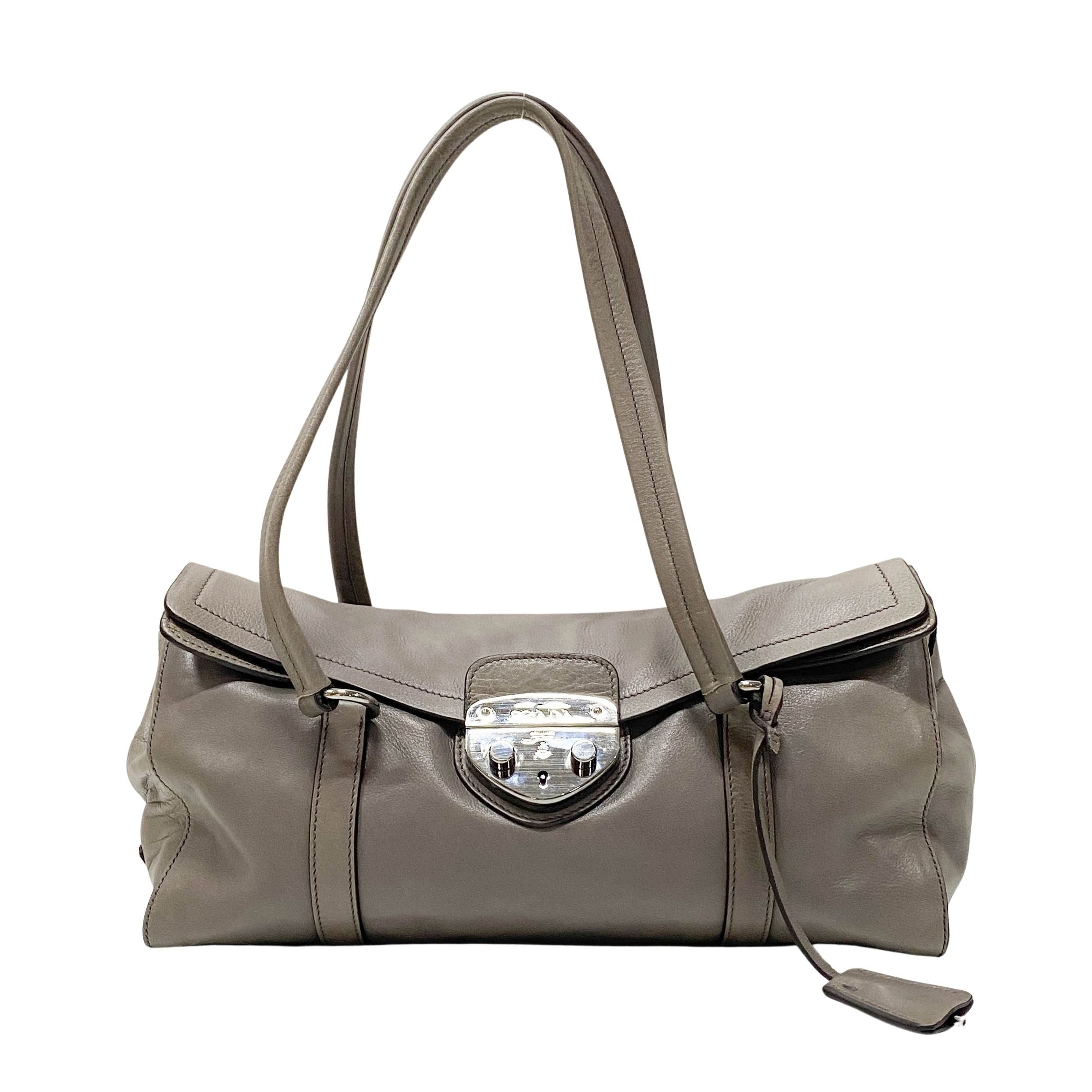 Grey Royal Calfskin Leather Shoulder Bag