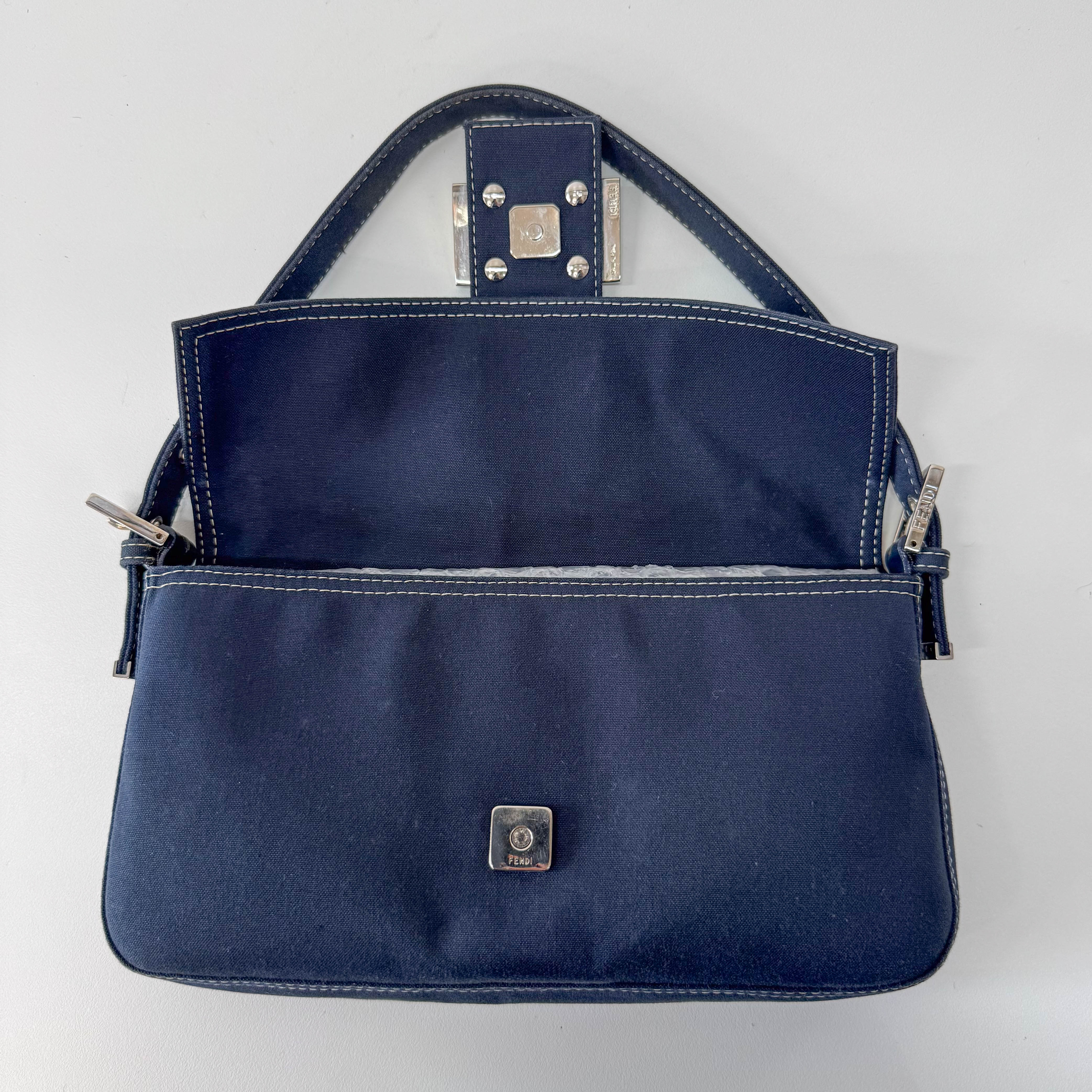 Baguette Cotton Navy Shoulder Bag