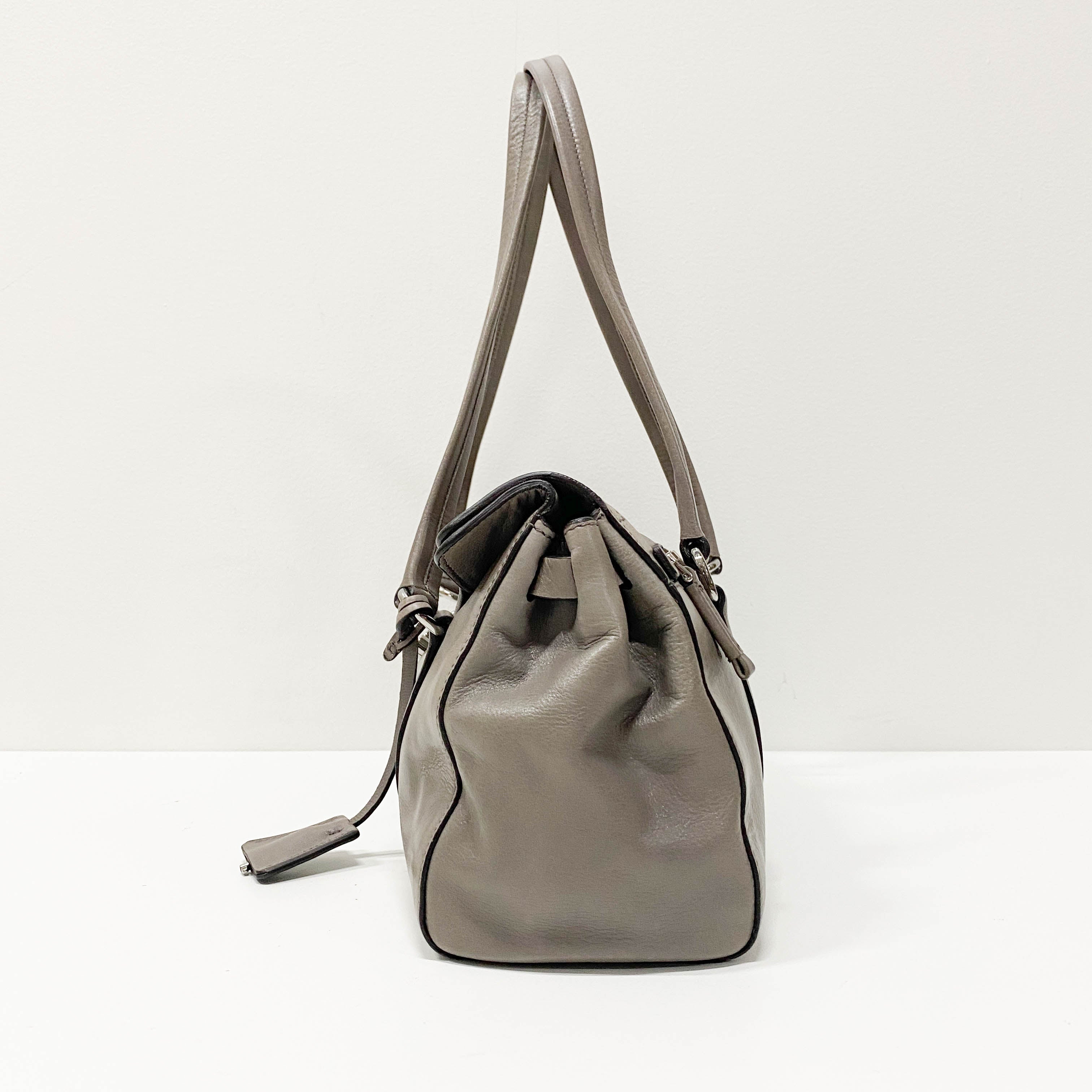 Grey Royal Calfskin Leather Shoulder Bag