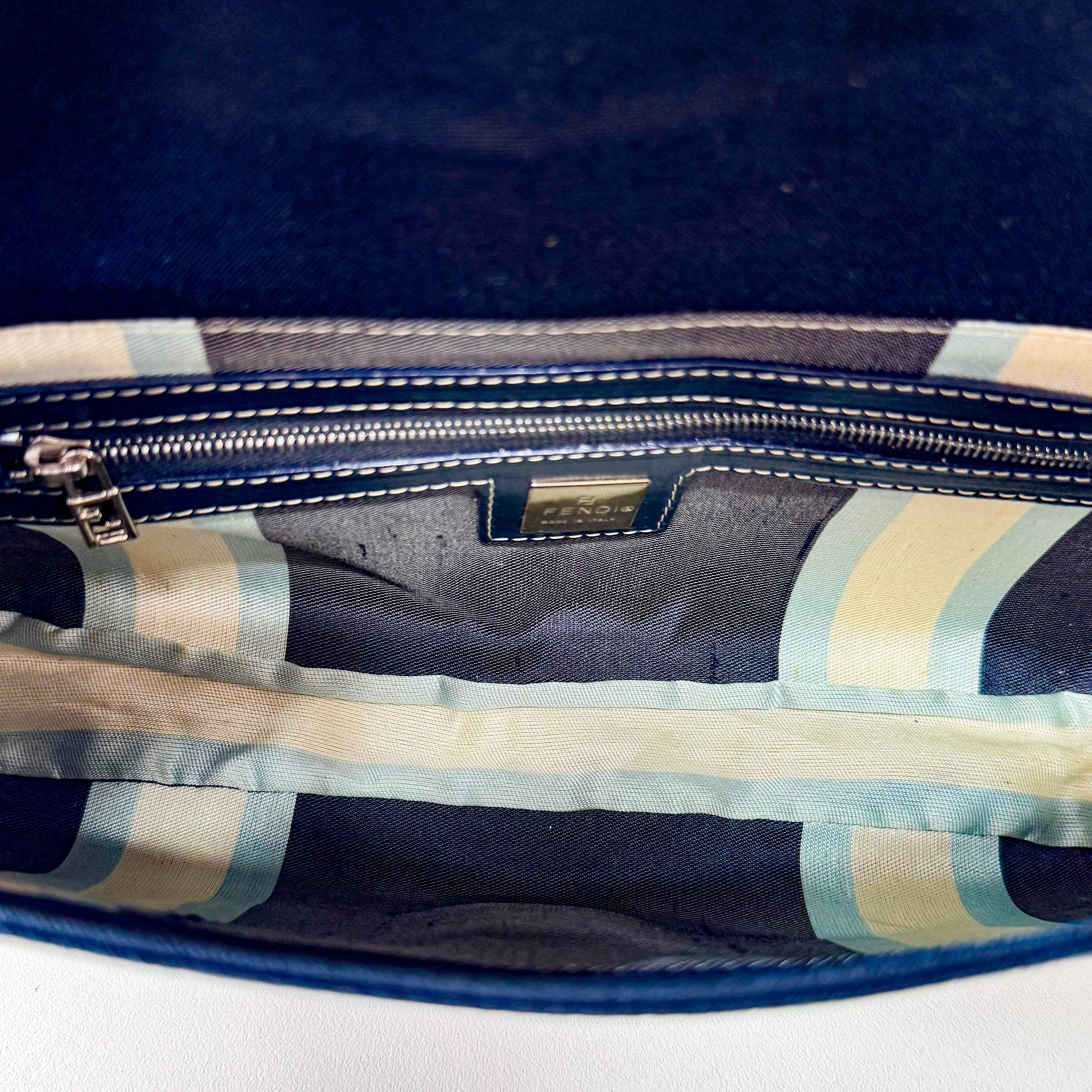 Baguette Cotton Navy Shoulder Bag
