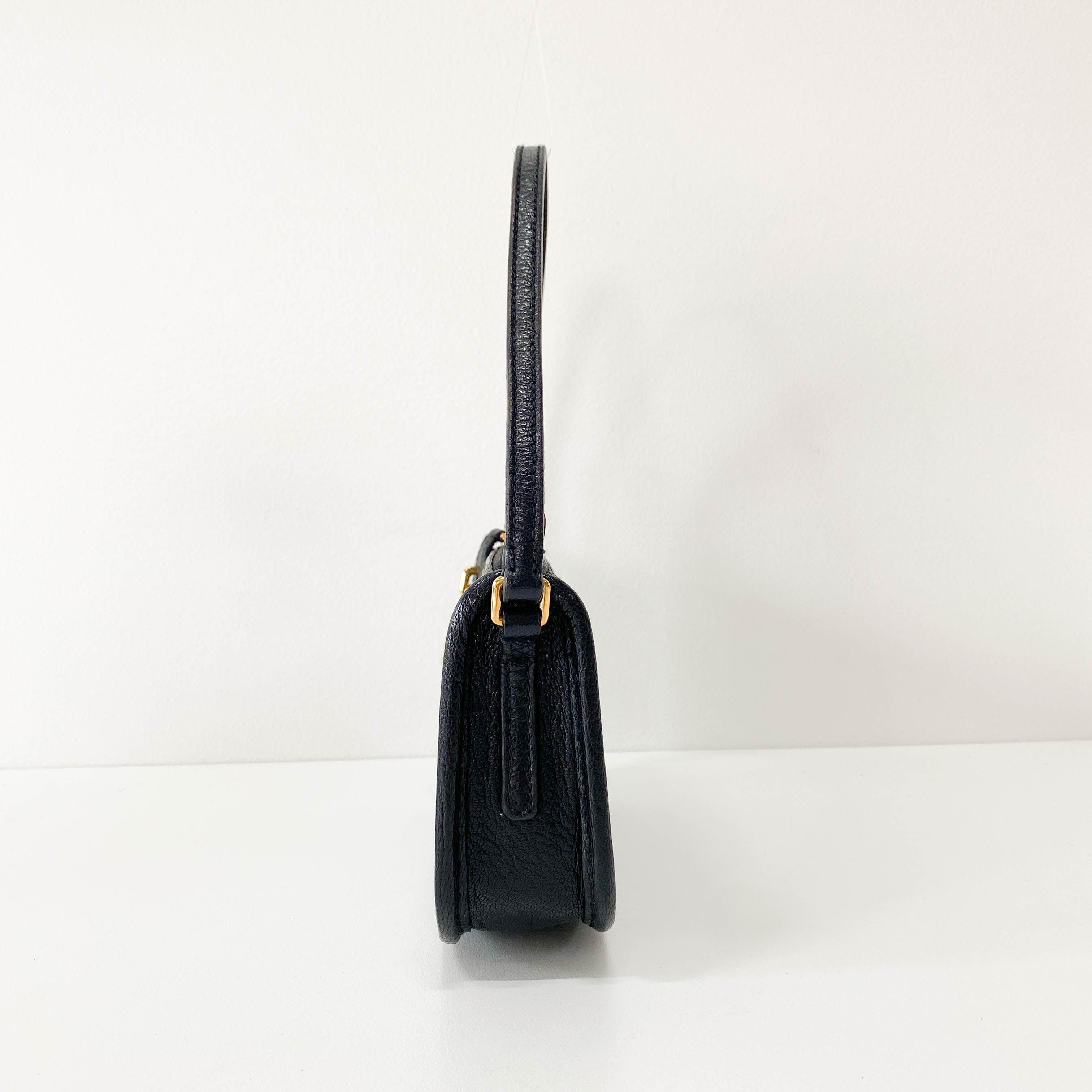 Black Leather Mini Pochette Bag