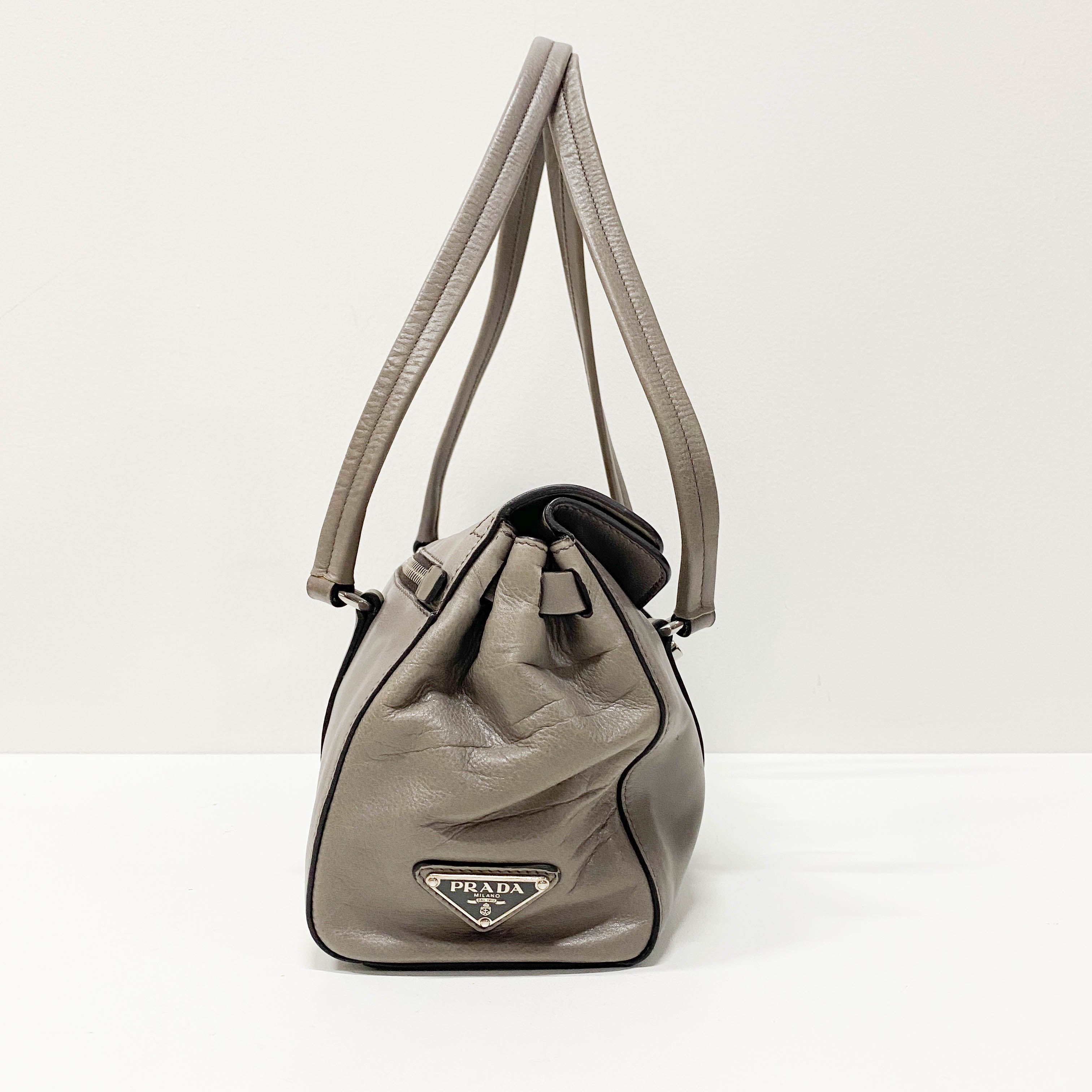 Grey Royal Calfskin Leather Shoulder Bag
