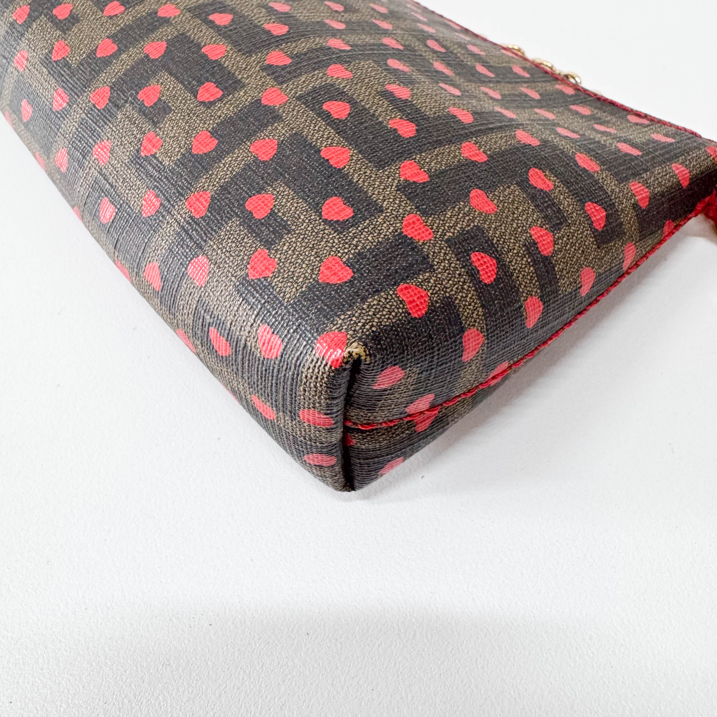 Zucca Brown Coated Canvas Hearts Chain Bag