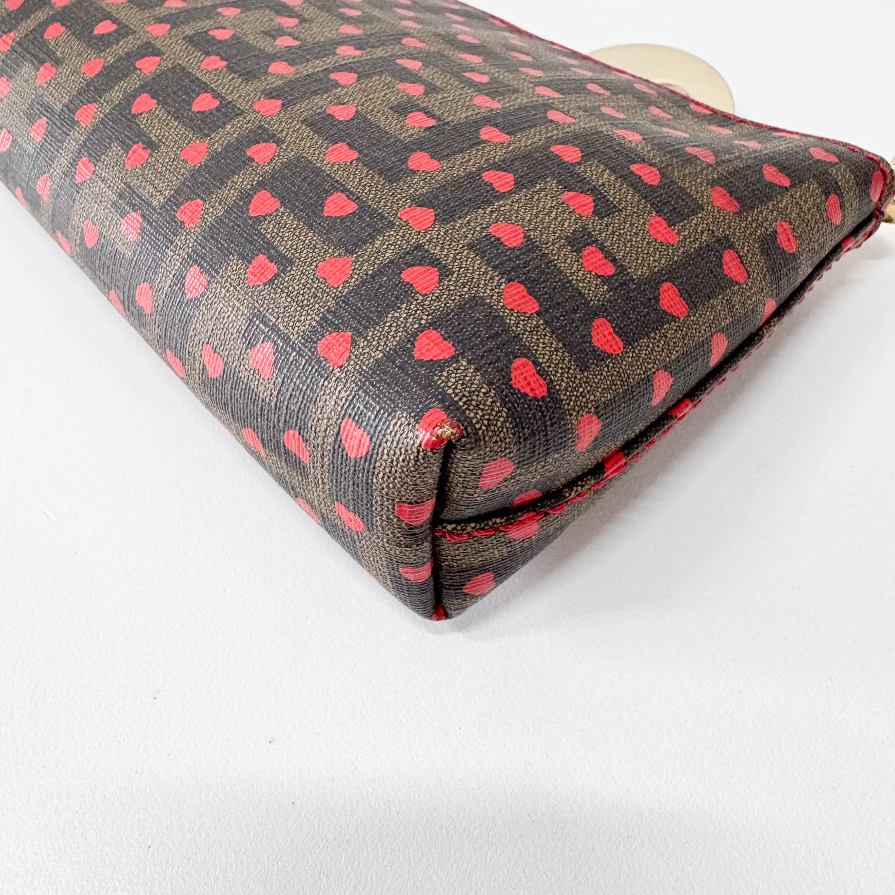 Zucca Brown Coated Canvas Hearts Chain Bag