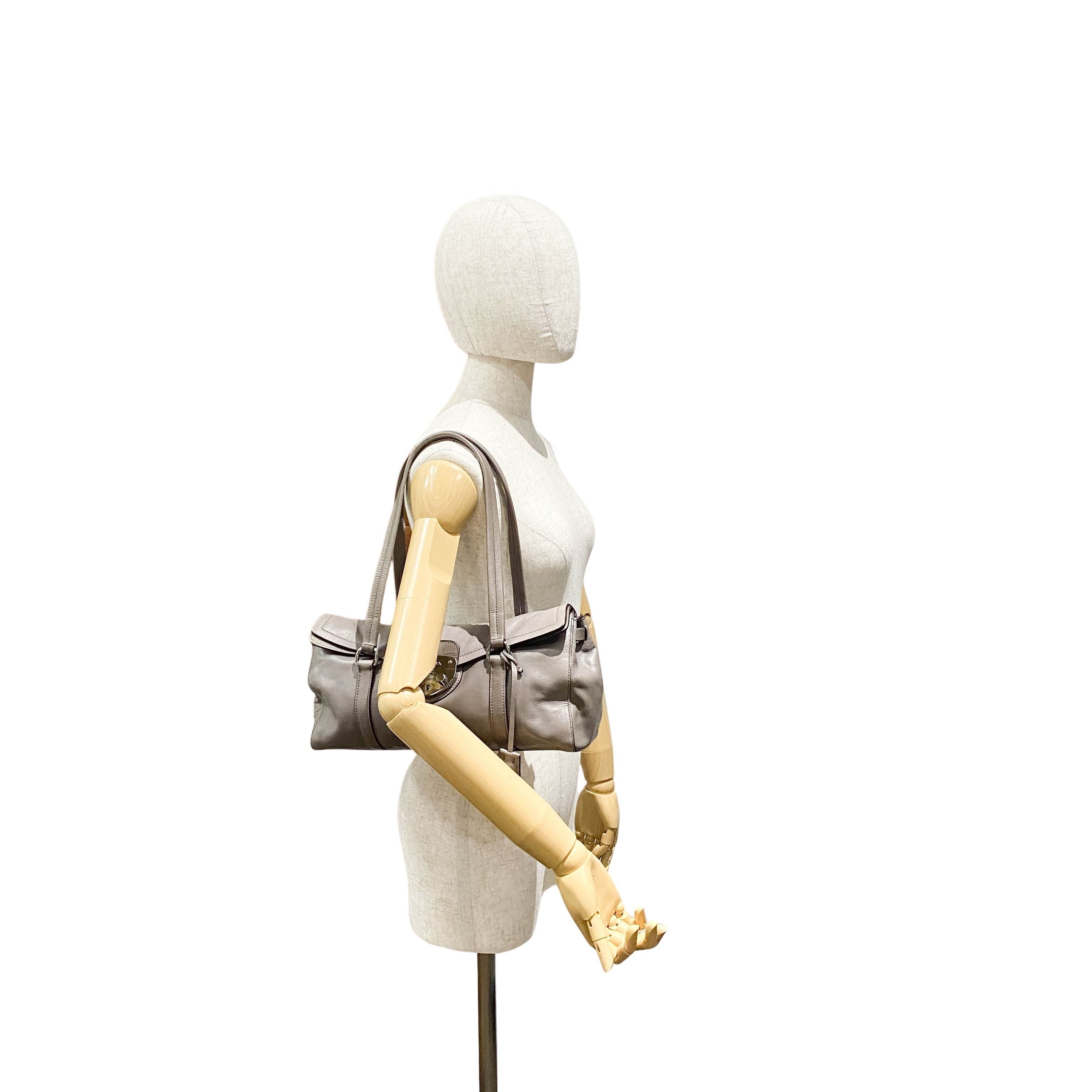 Grey Royal Calfskin Leather Shoulder Bag